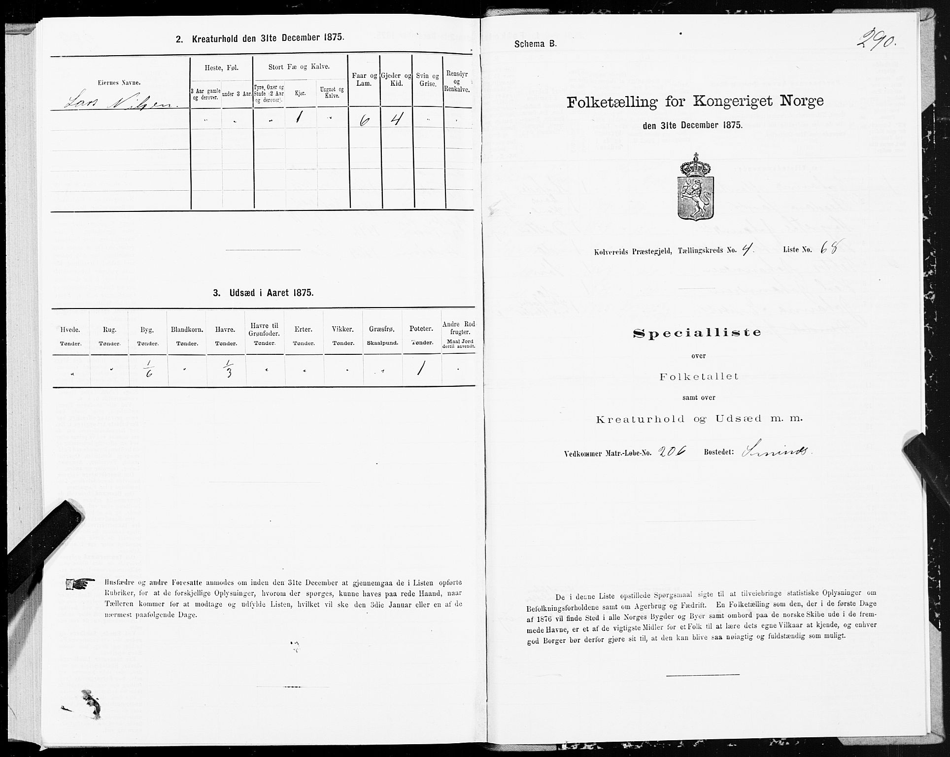 SAT, 1875 census for 1752P Kolvereid, 1875, p. 2290