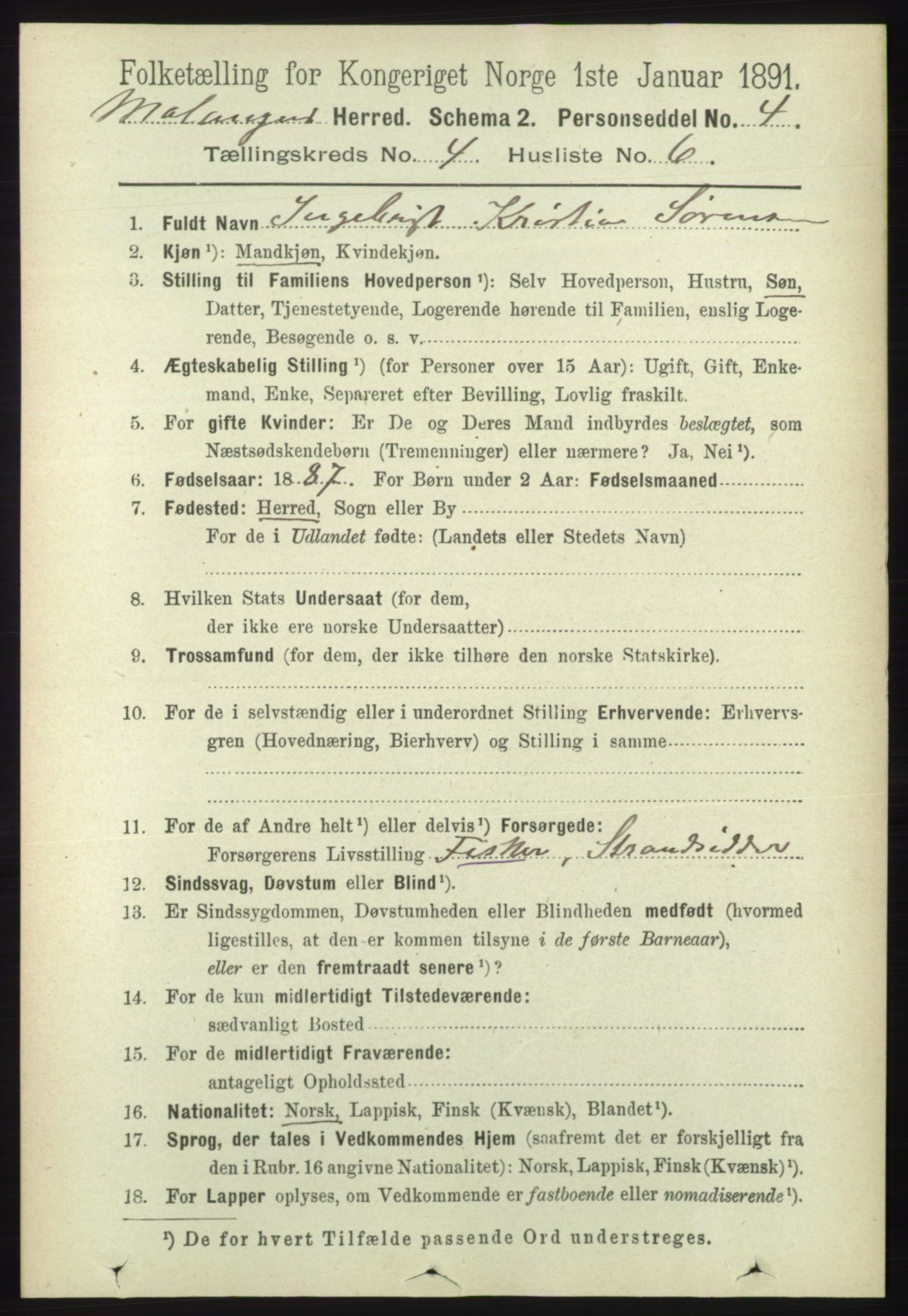 RA, 1891 census for 1932 Malangen, 1891, p. 1136