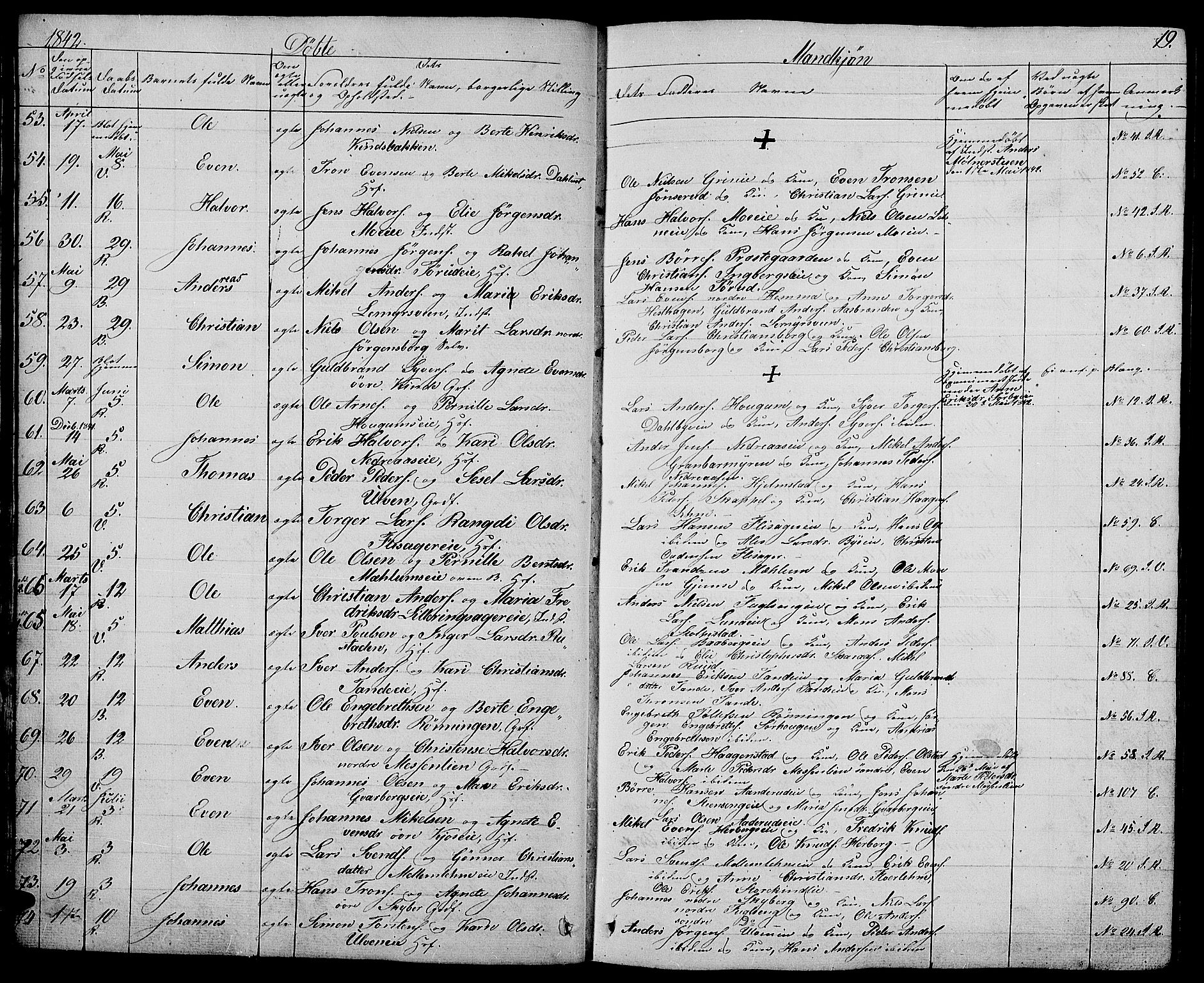 Ringsaker prestekontor, AV/SAH-PREST-014/L/La/L0005: Parish register (copy) no. 5, 1839-1850, p. 19