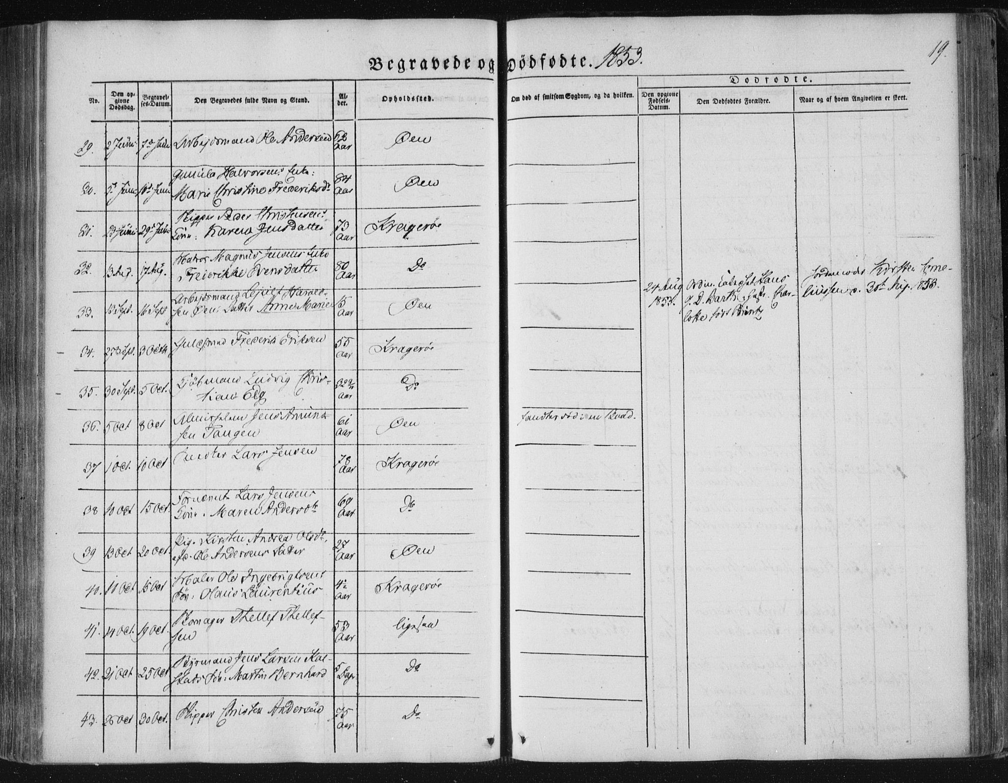 Kragerø kirkebøker, SAKO/A-278/F/Fa/L0006: Parish register (official) no. 6, 1847-1861, p. 19