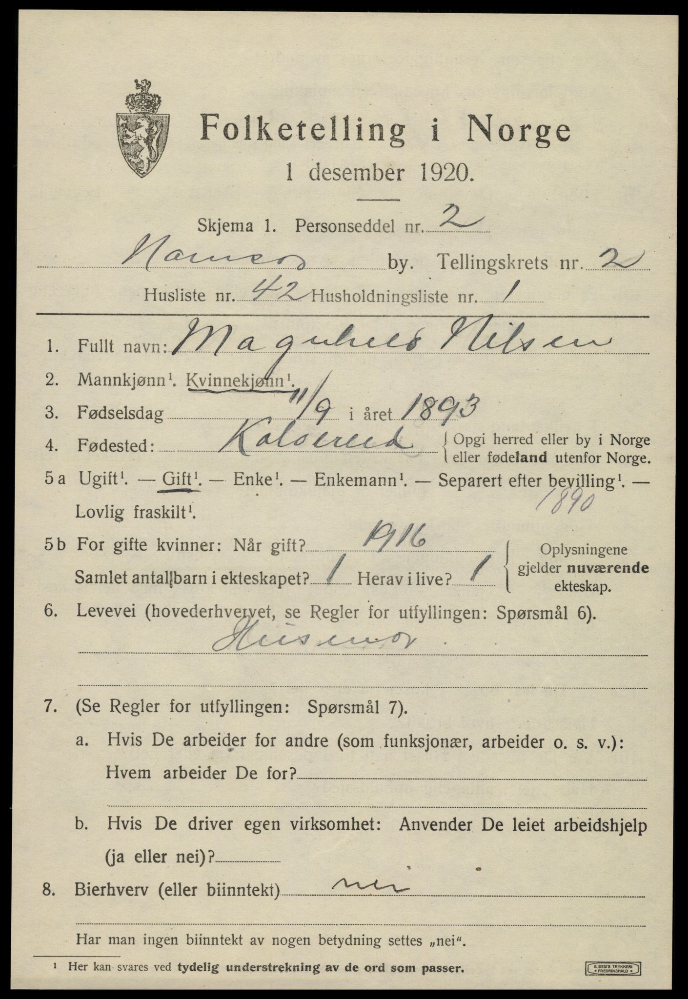 SAT, 1920 census for Namsos, 1920, p. 3703