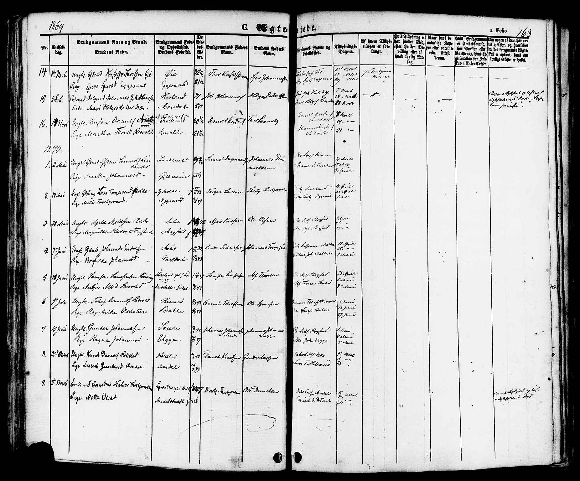 Sand sokneprestkontor, AV/SAST-A-101848/01/III/L0004: Parish register (official) no. A 4, 1859-1880, p. 163