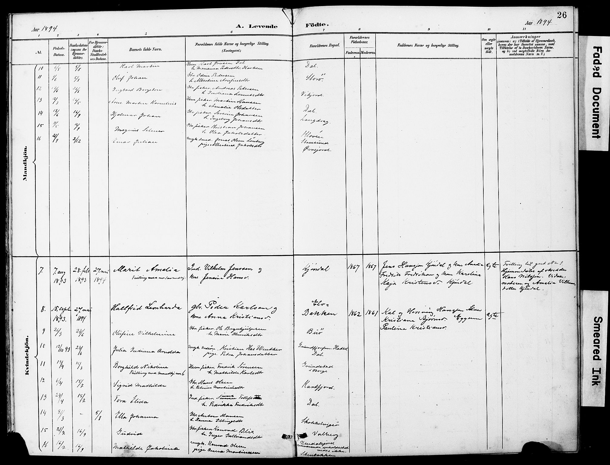 Ministerialprotokoller, klokkerbøker og fødselsregistre - Nordland, AV/SAT-A-1459/884/L1197: Parish register (copy) no. 884C03, 1888-1926, p. 26