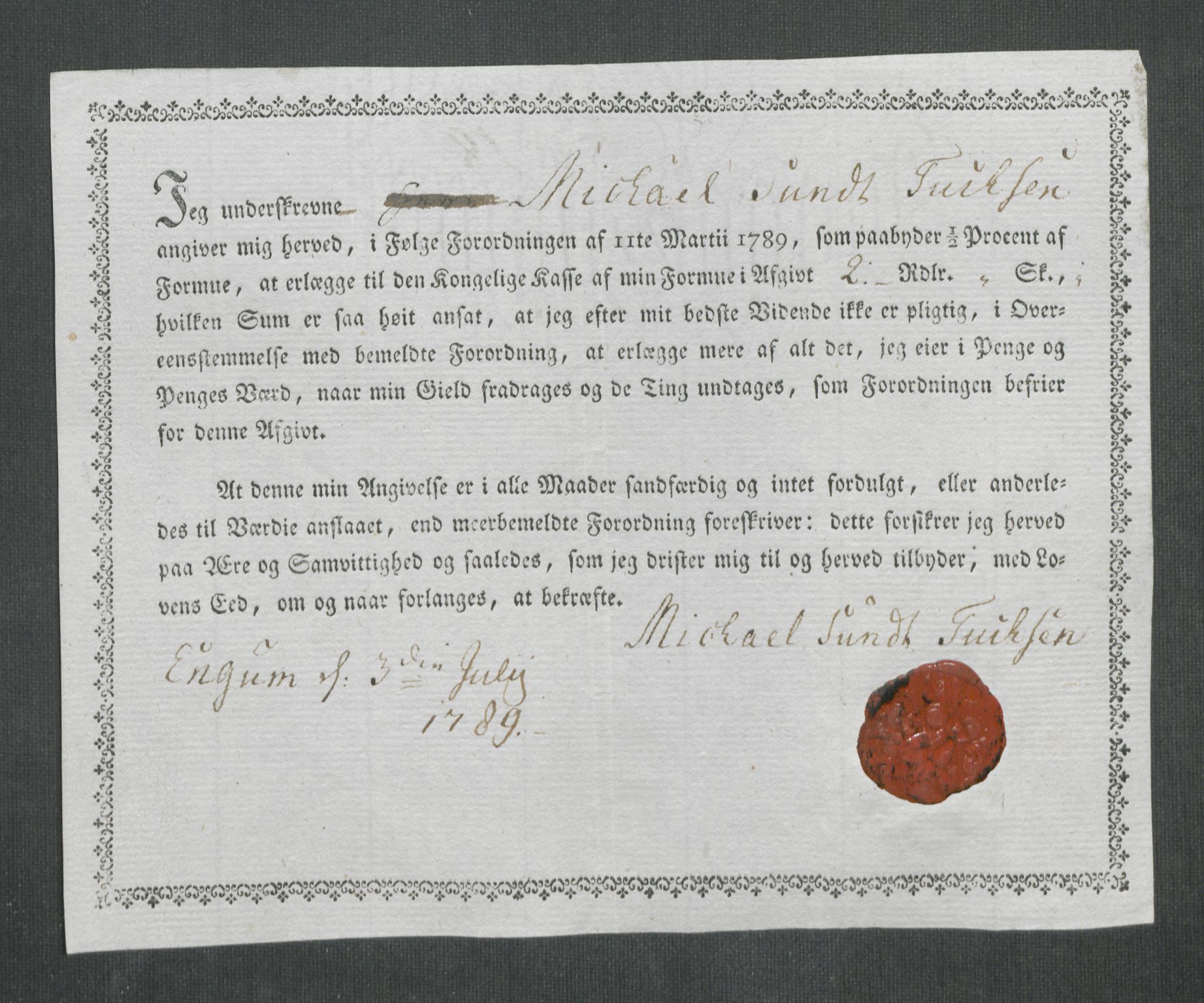 Rentekammeret inntil 1814, Reviderte regnskaper, Mindre regnskaper, AV/RA-EA-4068/Rf/Rfe/L0057: Ytre og Indre Sogn fogderi, 1789, p. 125