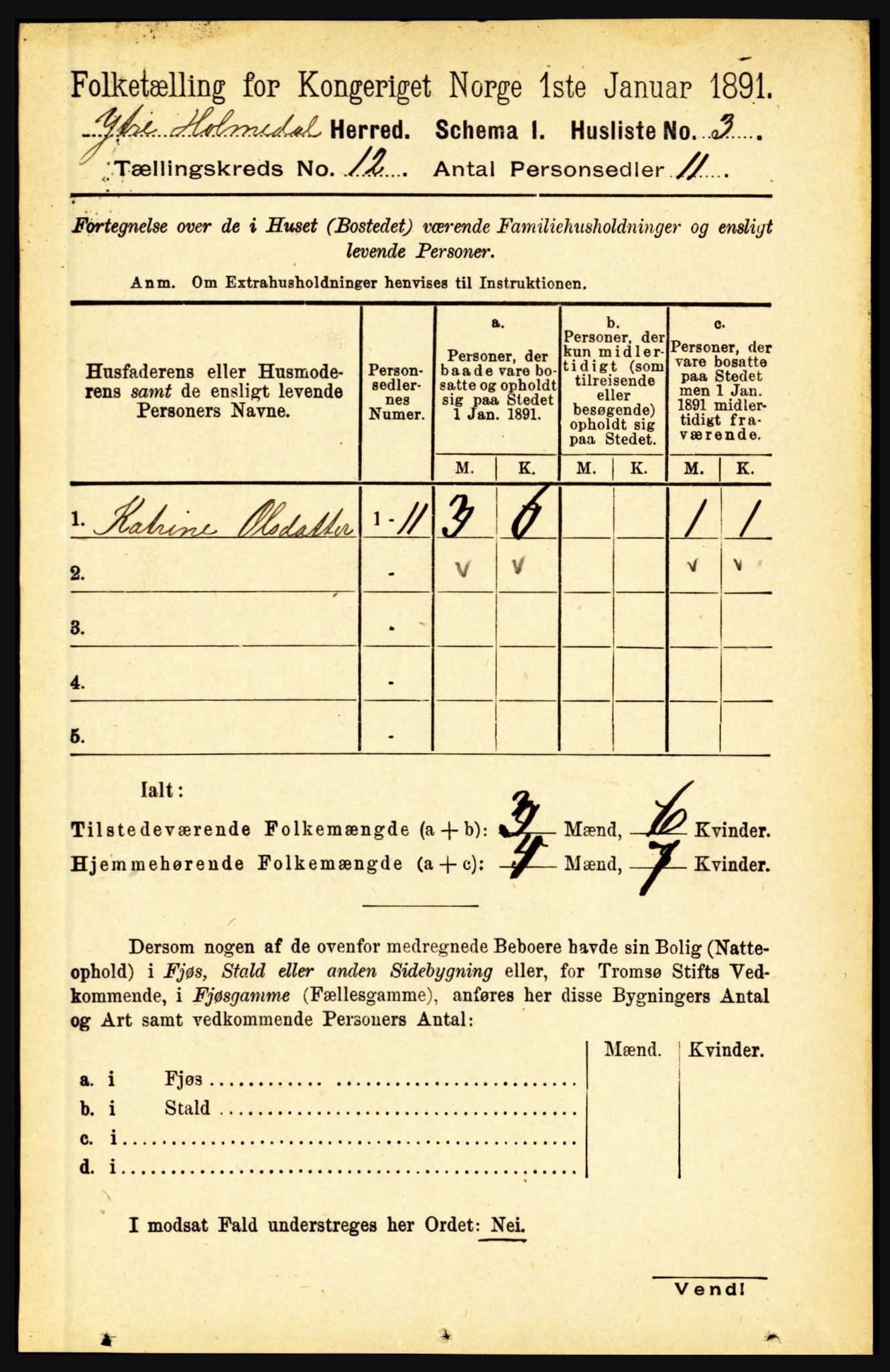 RA, 1891 census for 1429 Ytre Holmedal, 1891, p. 3148