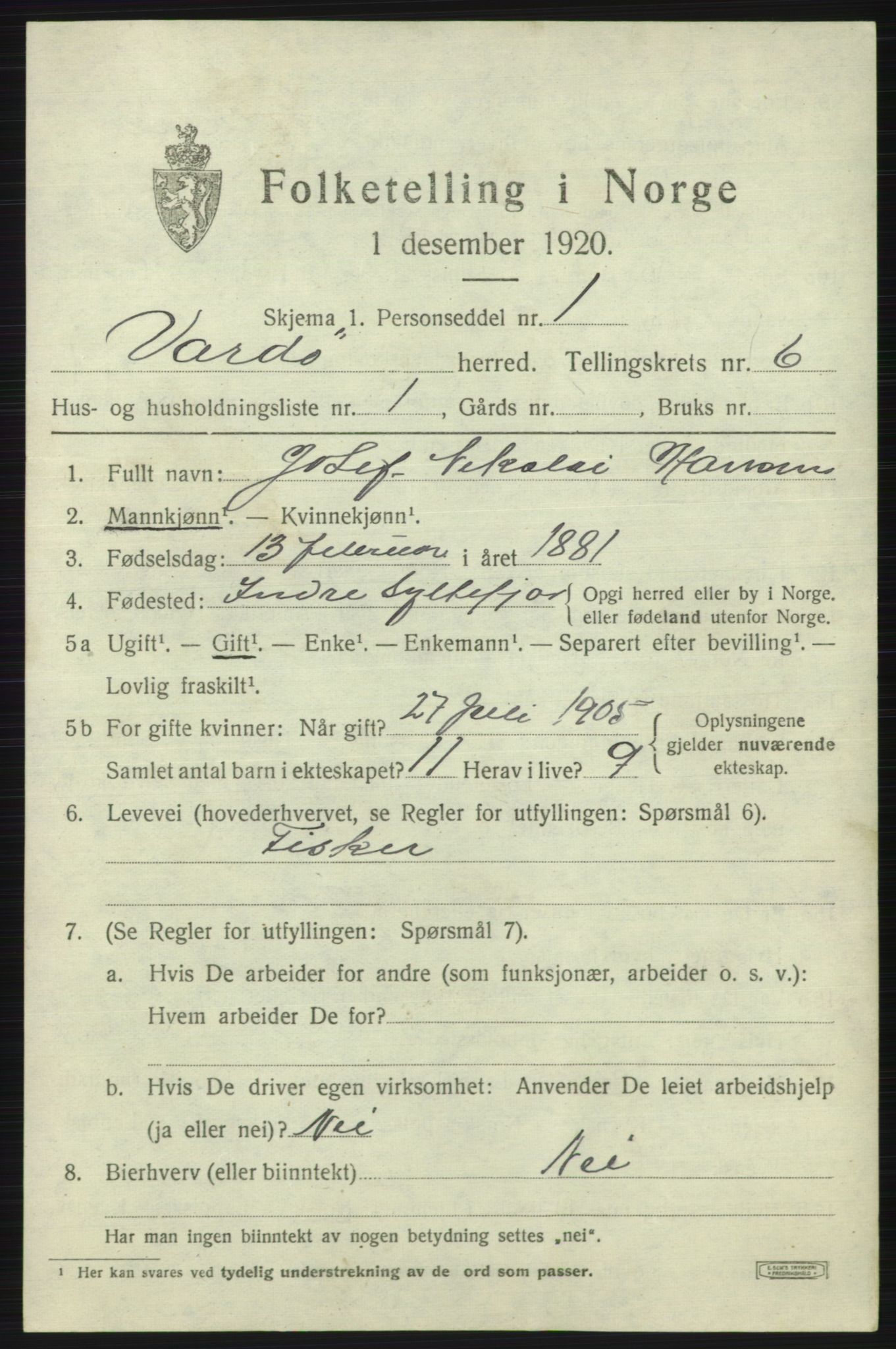 SATØ, 1920 census for Vardø rural district, 1920, p. 2822