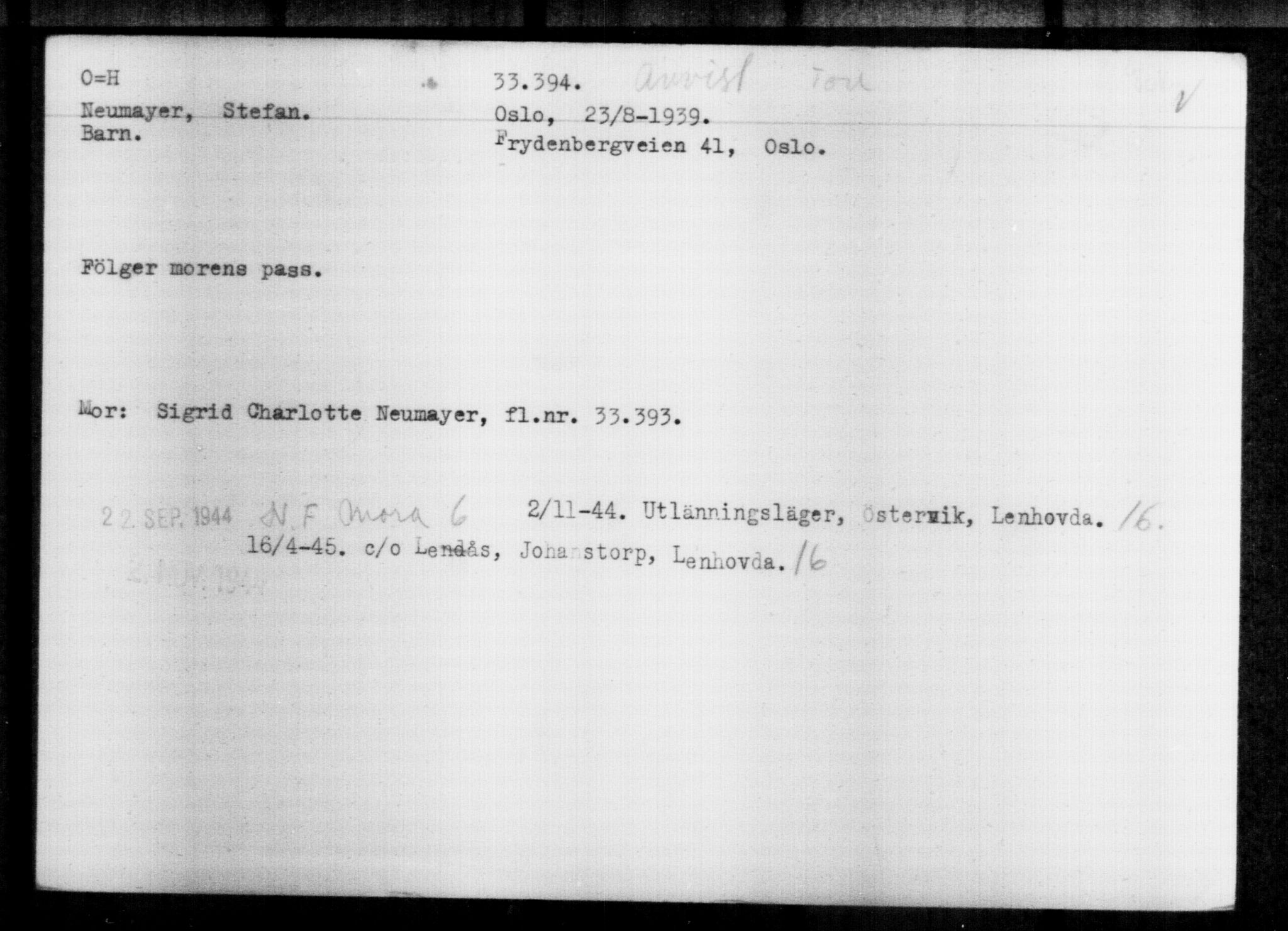 Utenriksstasjonene, Legasjonen i Stockholm, Flyktningkontoret, AV/RA-S-6753/V/Va/L0013: Kjesäterkartoteket, flyktninger med registreringsnr. 31500-34731, 1940-1945, p. 1994