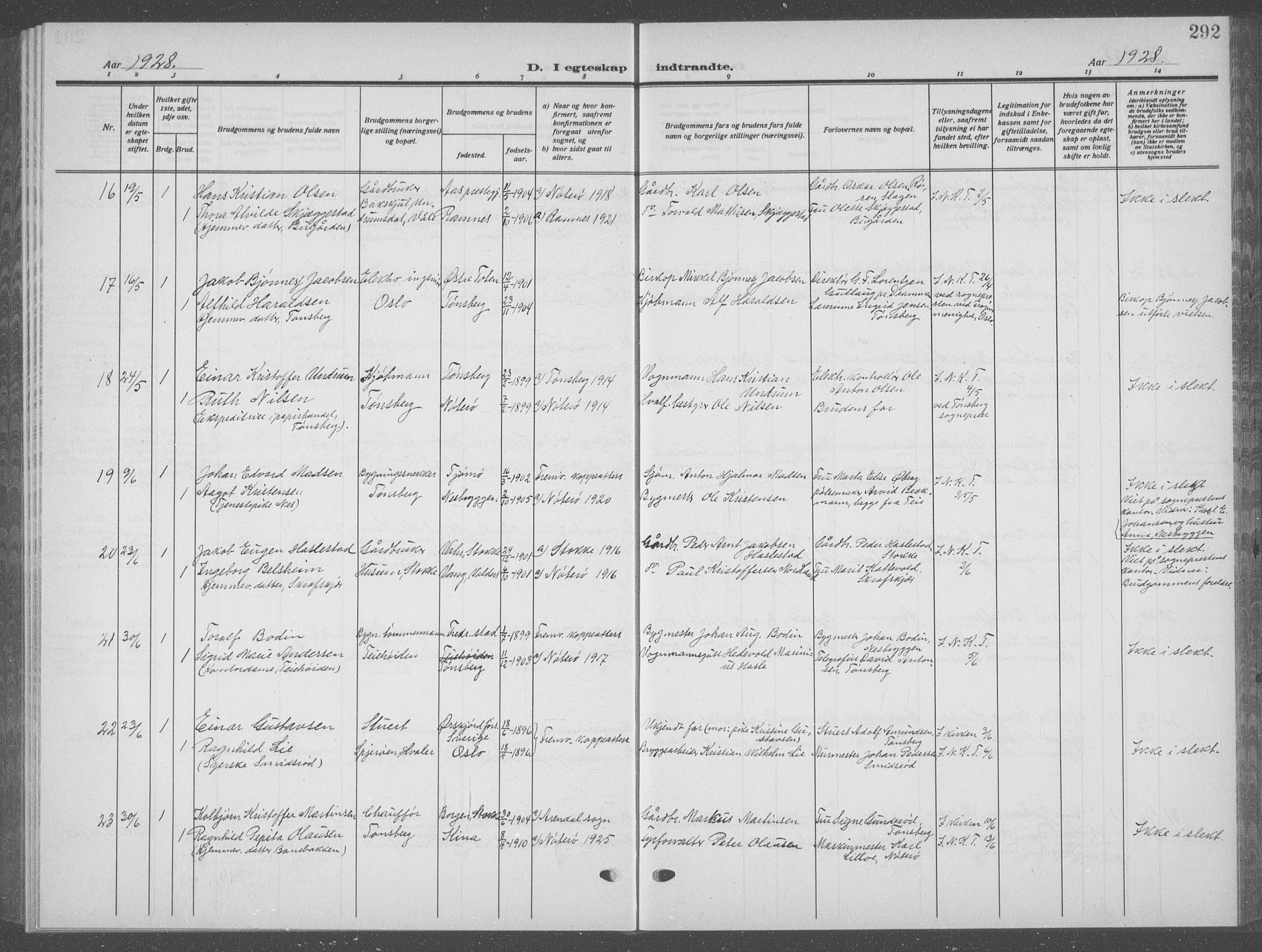 Nøtterøy kirkebøker, AV/SAKO-A-354/G/Ga/L0006: Parish register (copy) no. I 6, 1925-1939, p. 292