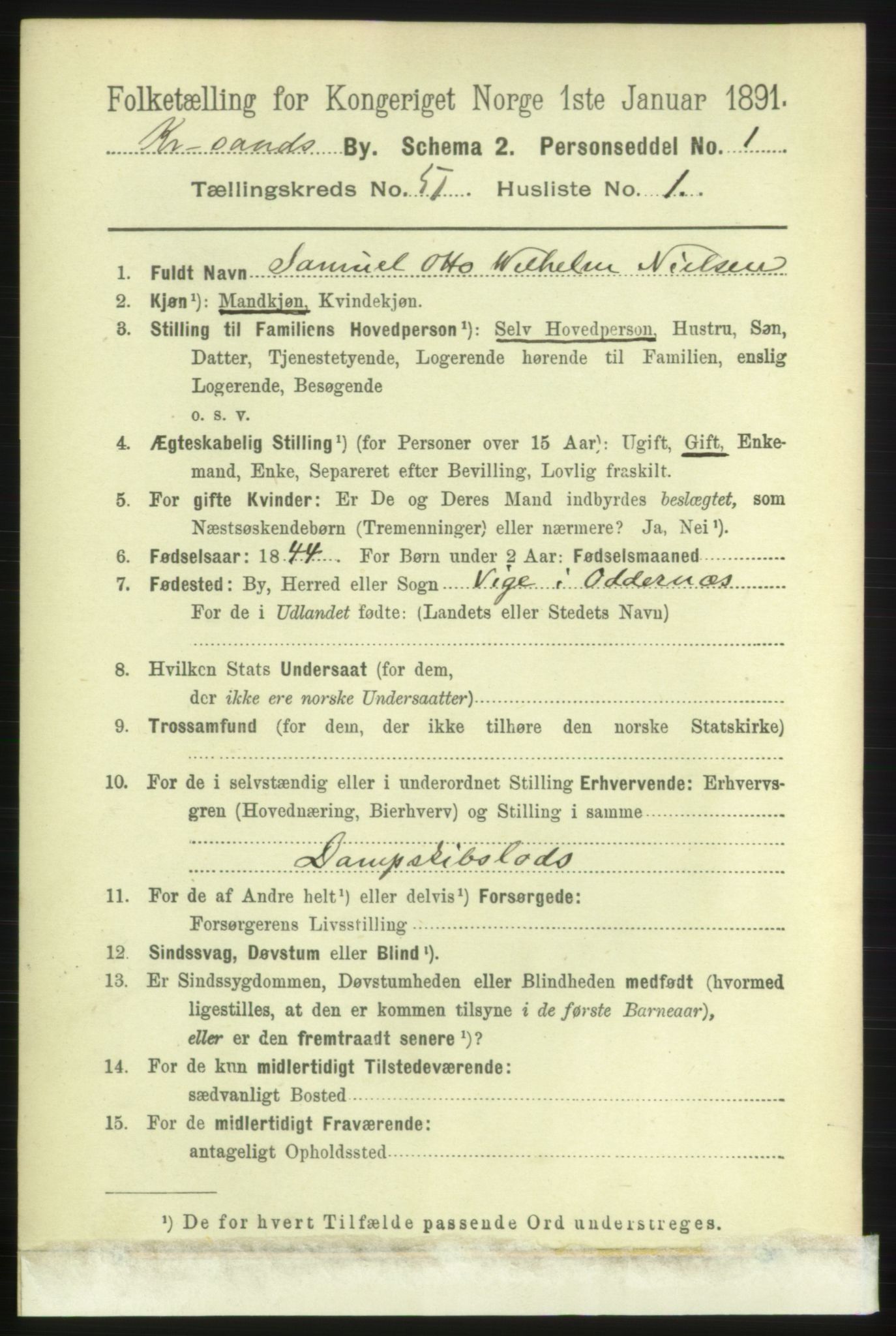 RA, 1891 census for 1001 Kristiansand, 1891, p. 15038