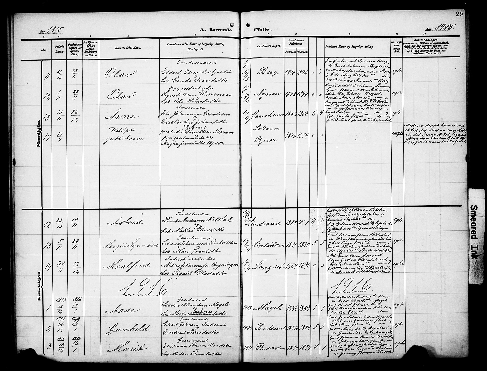 Øyer prestekontor, AV/SAH-PREST-084/H/Ha/Hab/L0006: Parish register (copy) no. 6, 1906-1929, p. 29