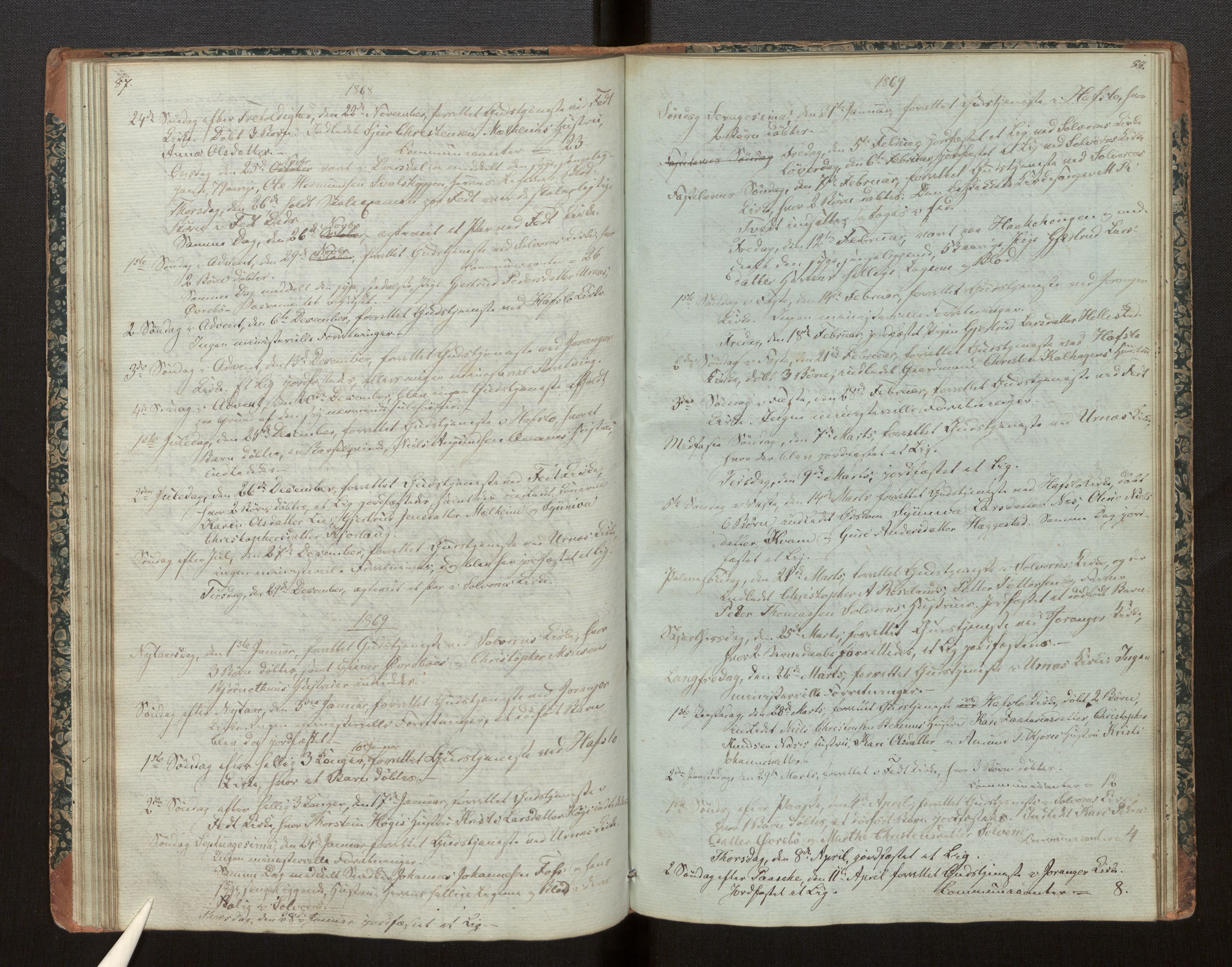 Hafslo sokneprestembete, SAB/A-80301/H/Haa/Haaf/L0002: Diary records no. F 2, 1854-1879, p. 87-88