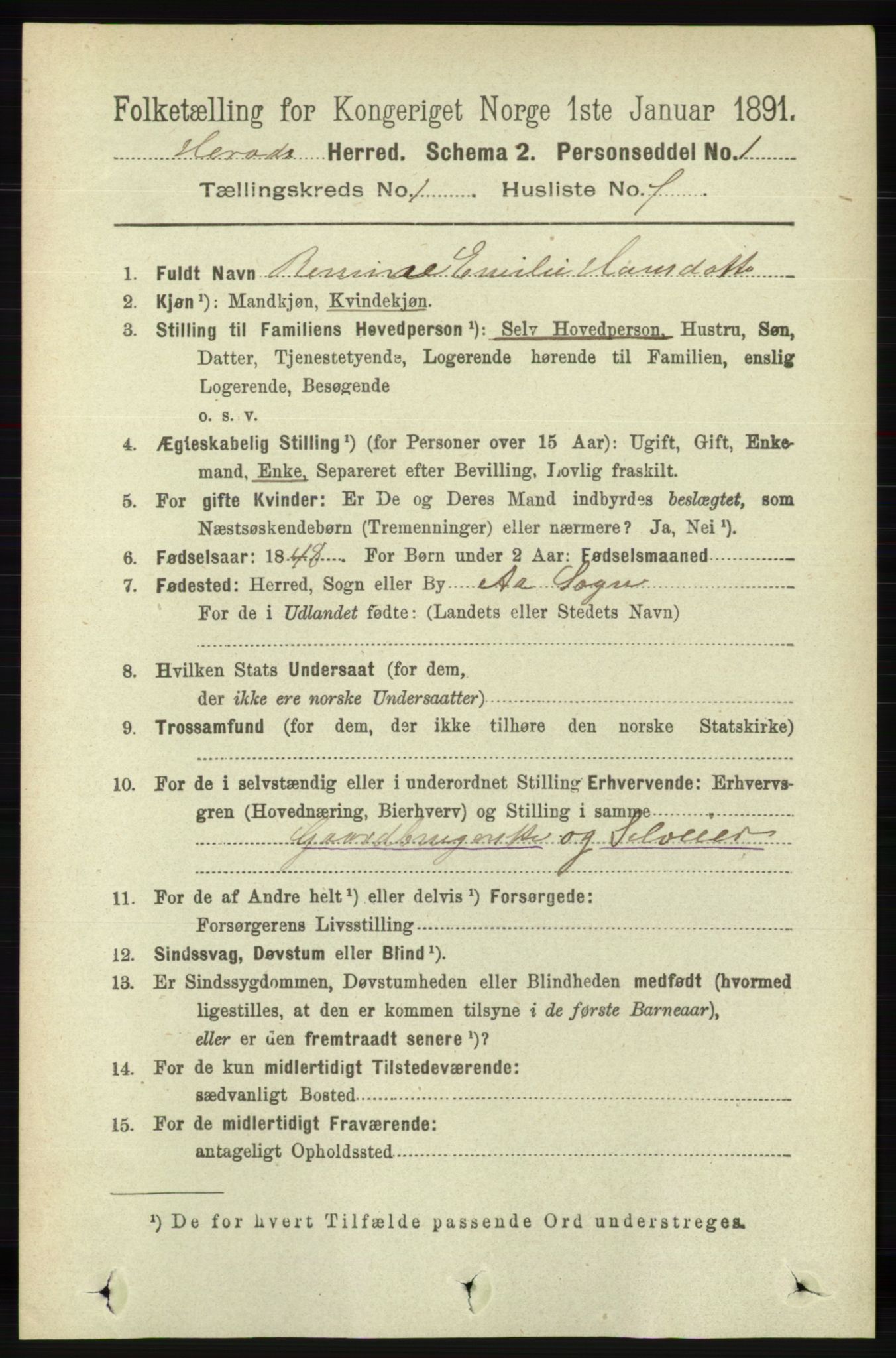 RA, 1891 census for 1039 Herad, 1891, p. 112