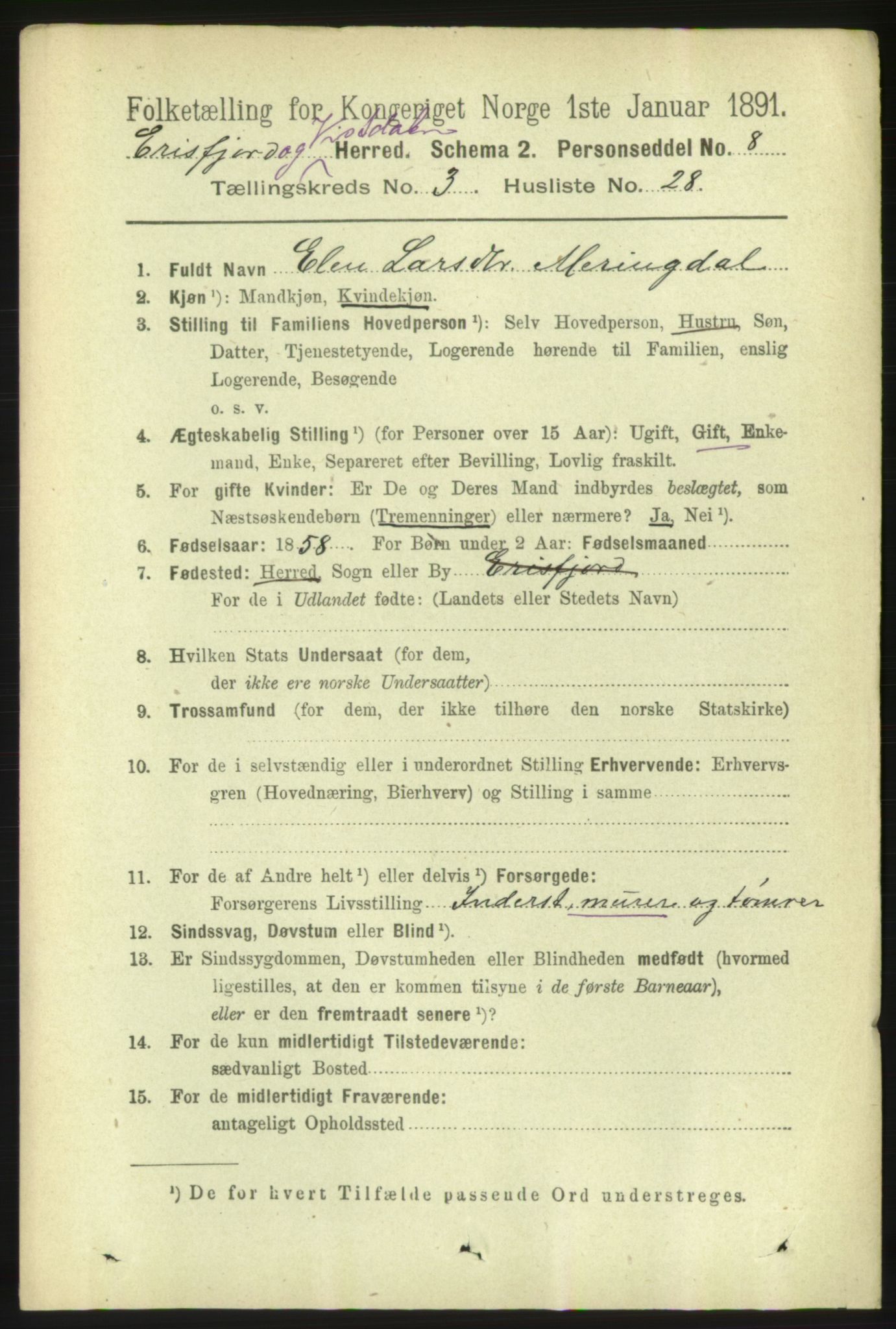 RA, 1891 census for 1542 Eresfjord og Vistdal, 1891, p. 774