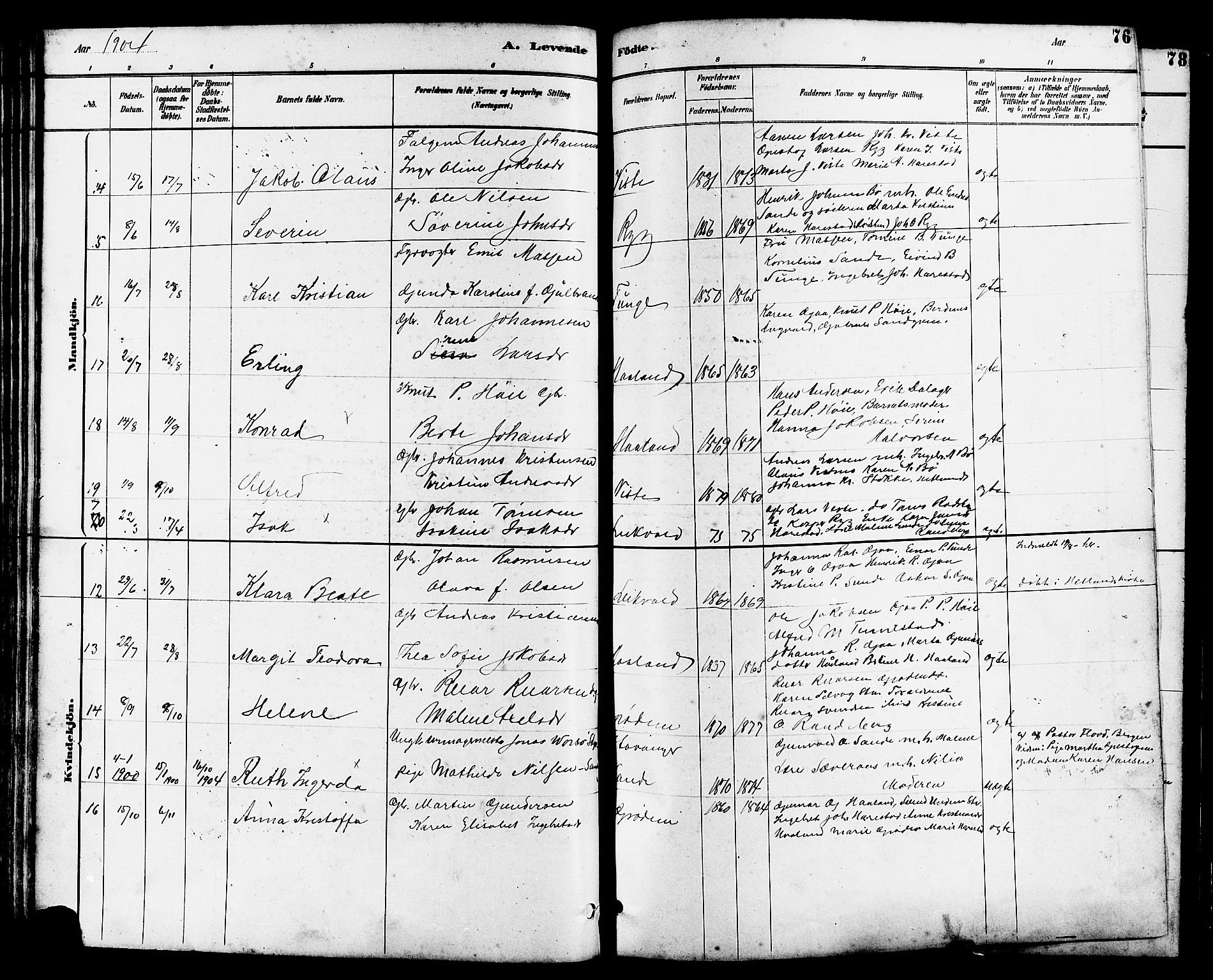 Hetland sokneprestkontor, AV/SAST-A-101826/30/30BB/L0006: Parish register (copy) no. B 6, 1878-1921, p. 76