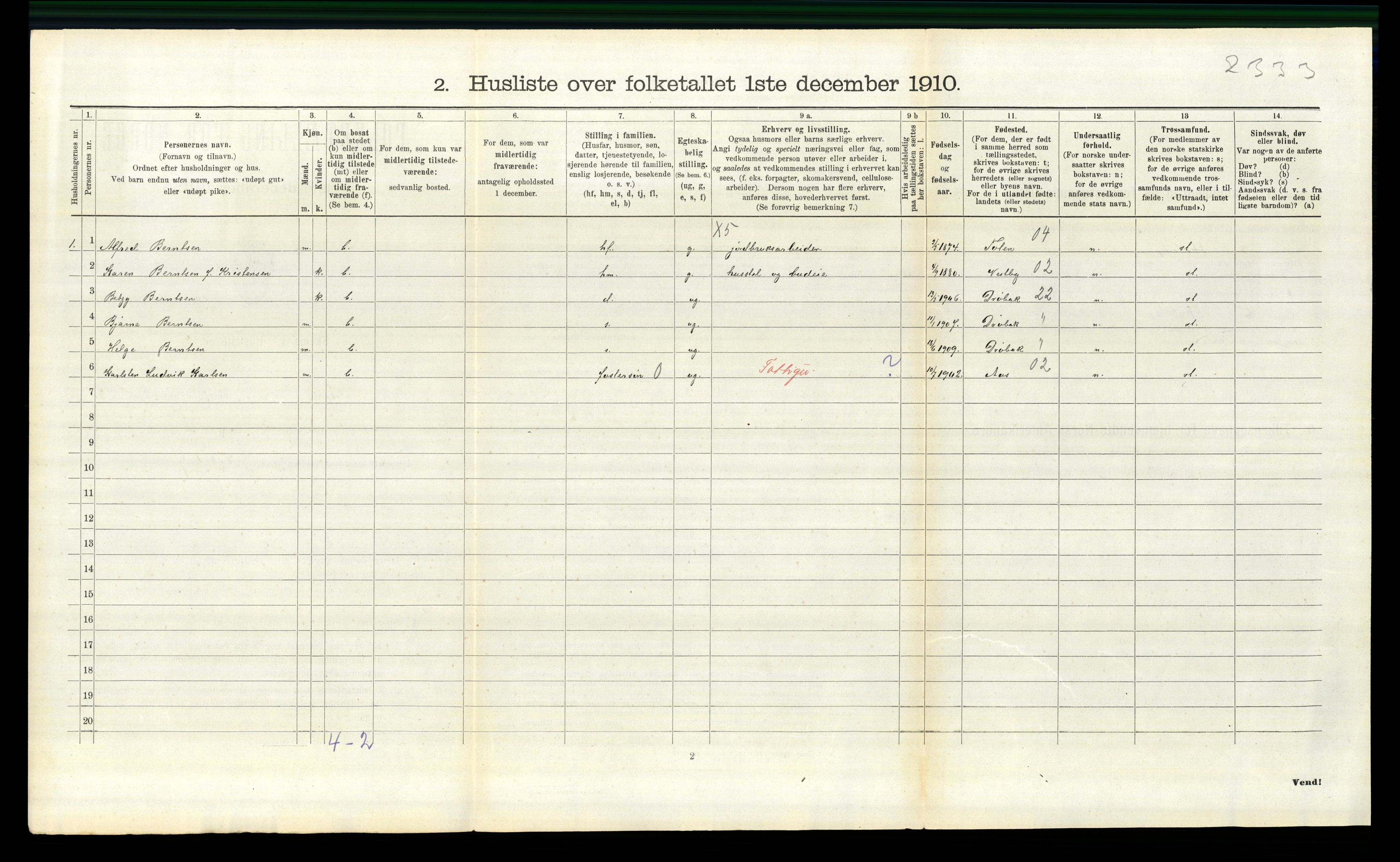 RA, 1910 census for Frogn, 1910, p. 485