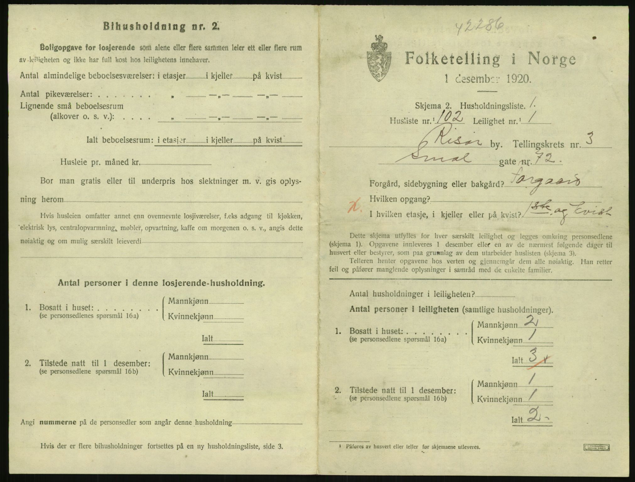 SAK, 1920 census for Risør, 1920, p. 2789