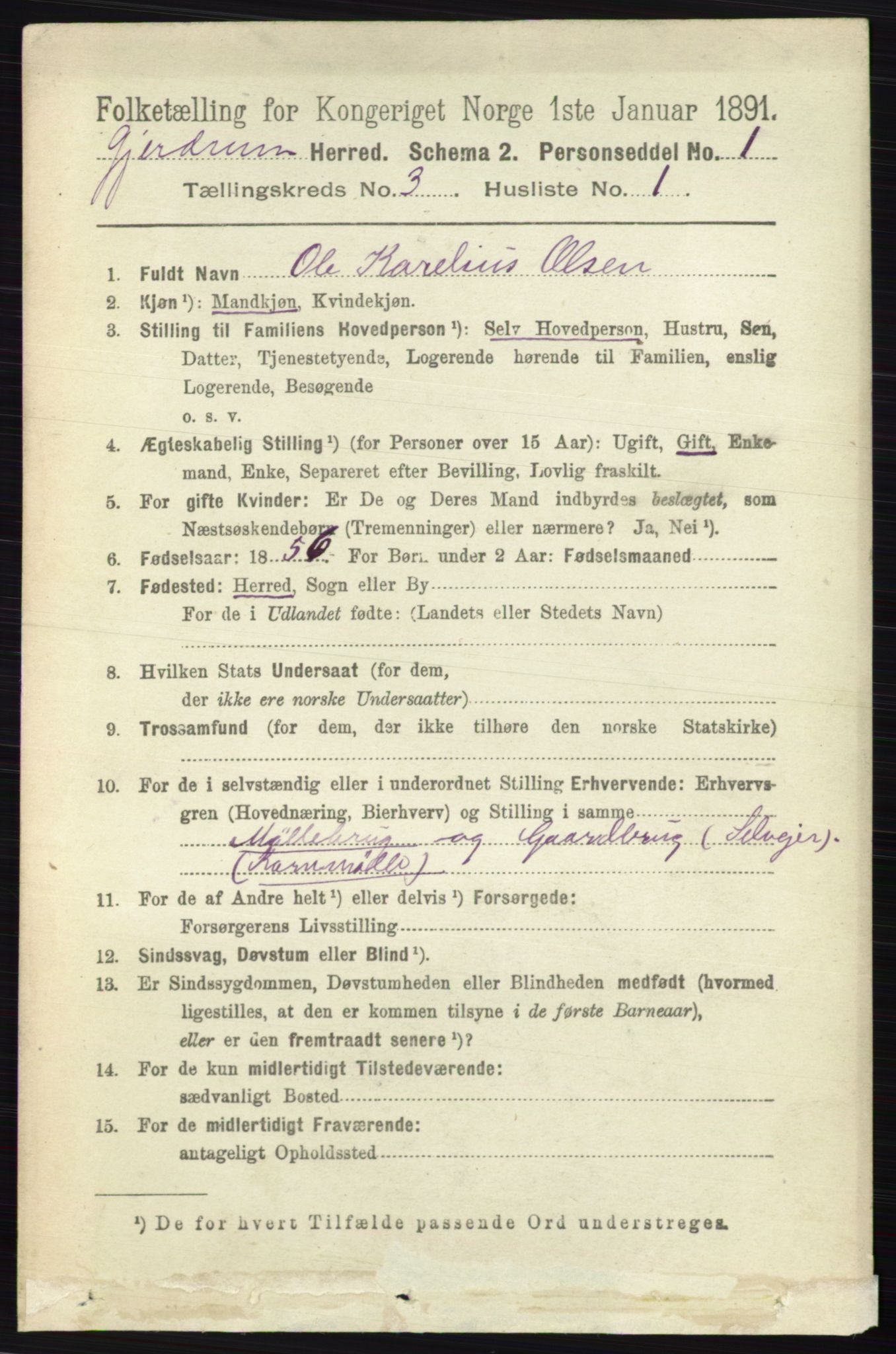 RA, 1891 census for 0234 Gjerdrum, 1891, p. 1252