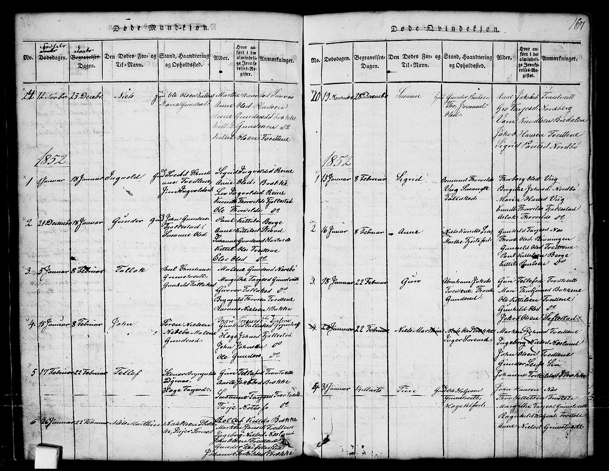 Nissedal kirkebøker, SAKO/A-288/G/Ga/L0001: Parish register (copy) no. I 1, 1814-1860, p. 167