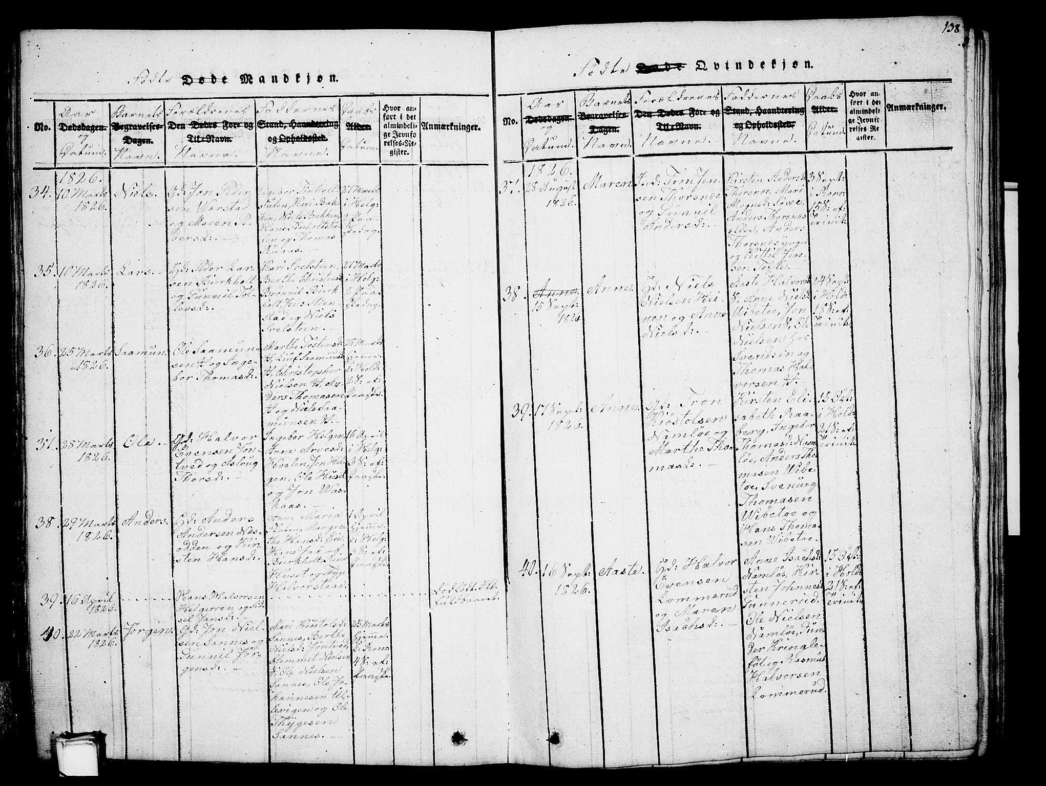 Holla kirkebøker, AV/SAKO-A-272/G/Ga/L0001: Parish register (copy) no. I 1, 1814-1830, p. 138