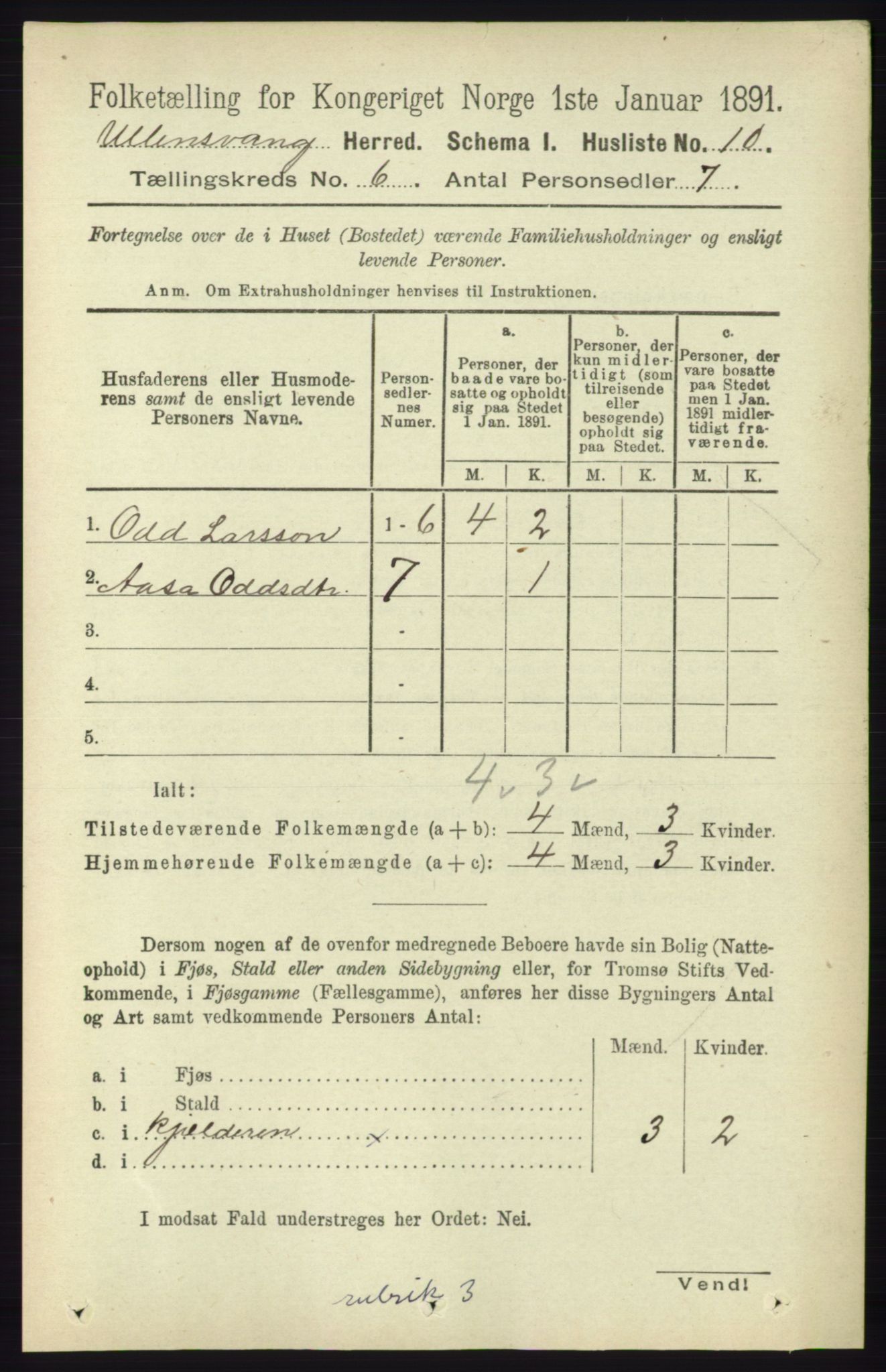 RA, 1891 census for 1230 Ullensvang, 1891, p. 1854