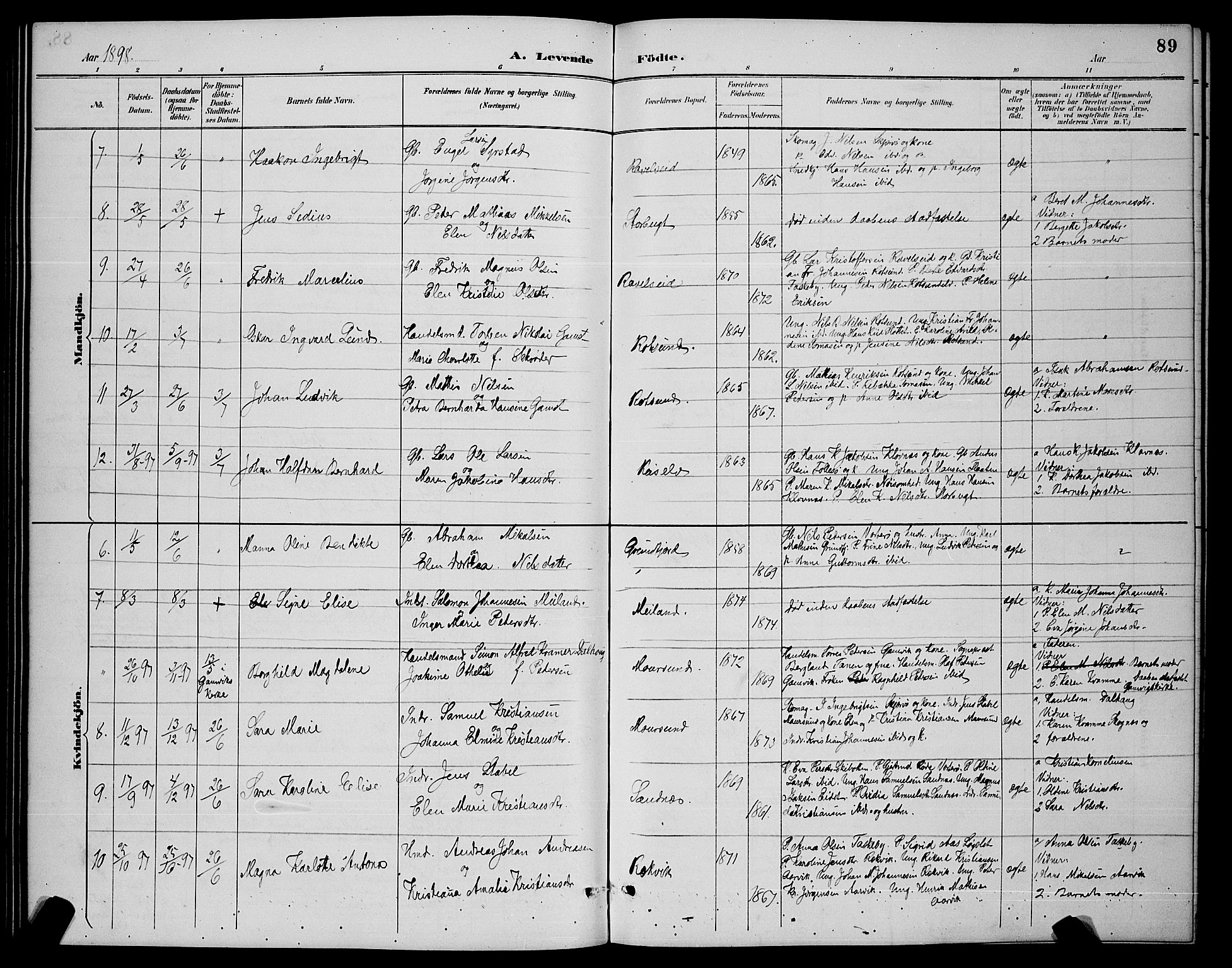 Skjervøy sokneprestkontor, AV/SATØ-S-1300/H/Ha/Hab/L0007klokker: Parish register (copy) no. 7, 1889-1899, p. 89