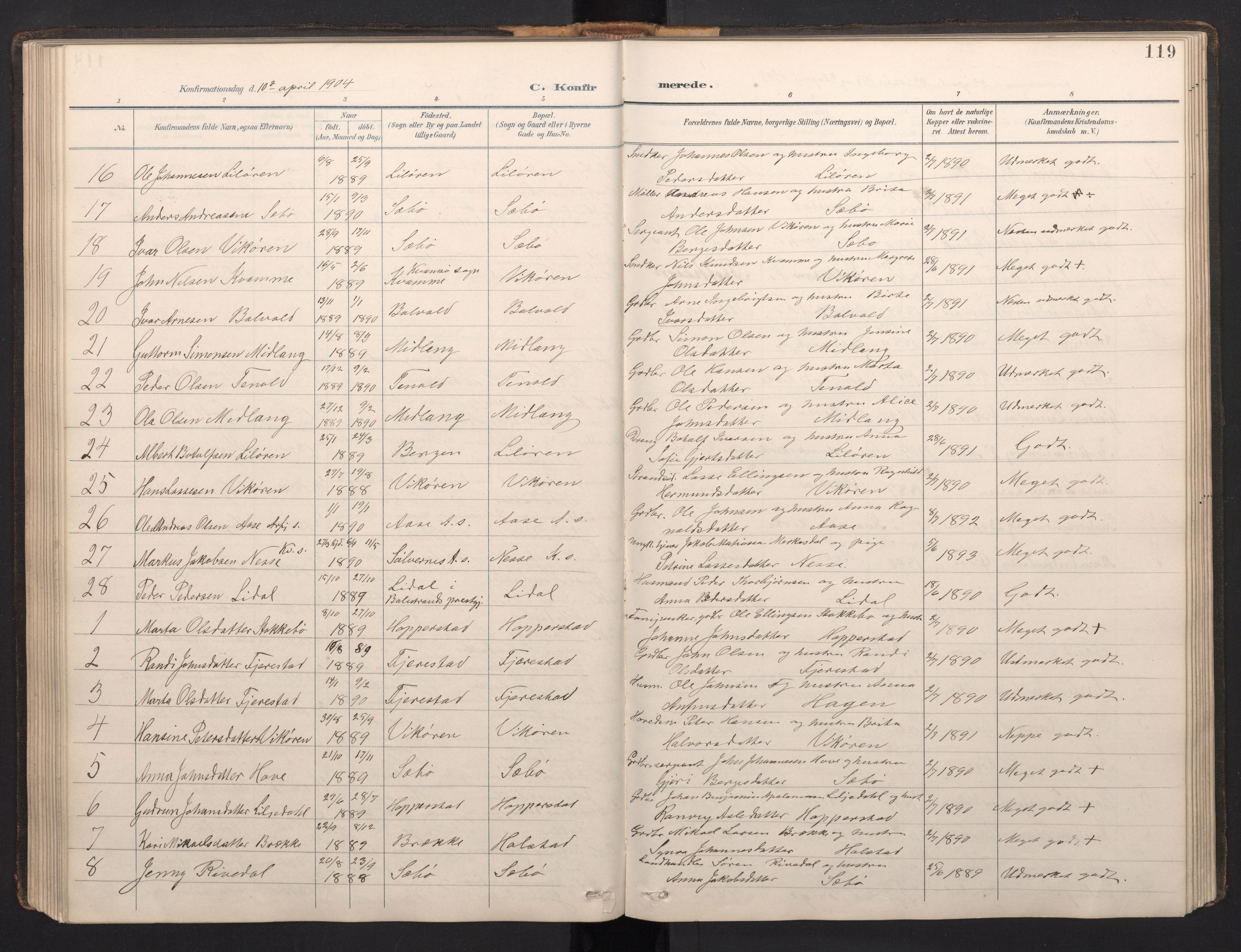 Vik sokneprestembete, AV/SAB-A-81501/H/Hab/Haba/L0004: Parish register (copy) no. A 4, 1895-1914, p. 118b-119a