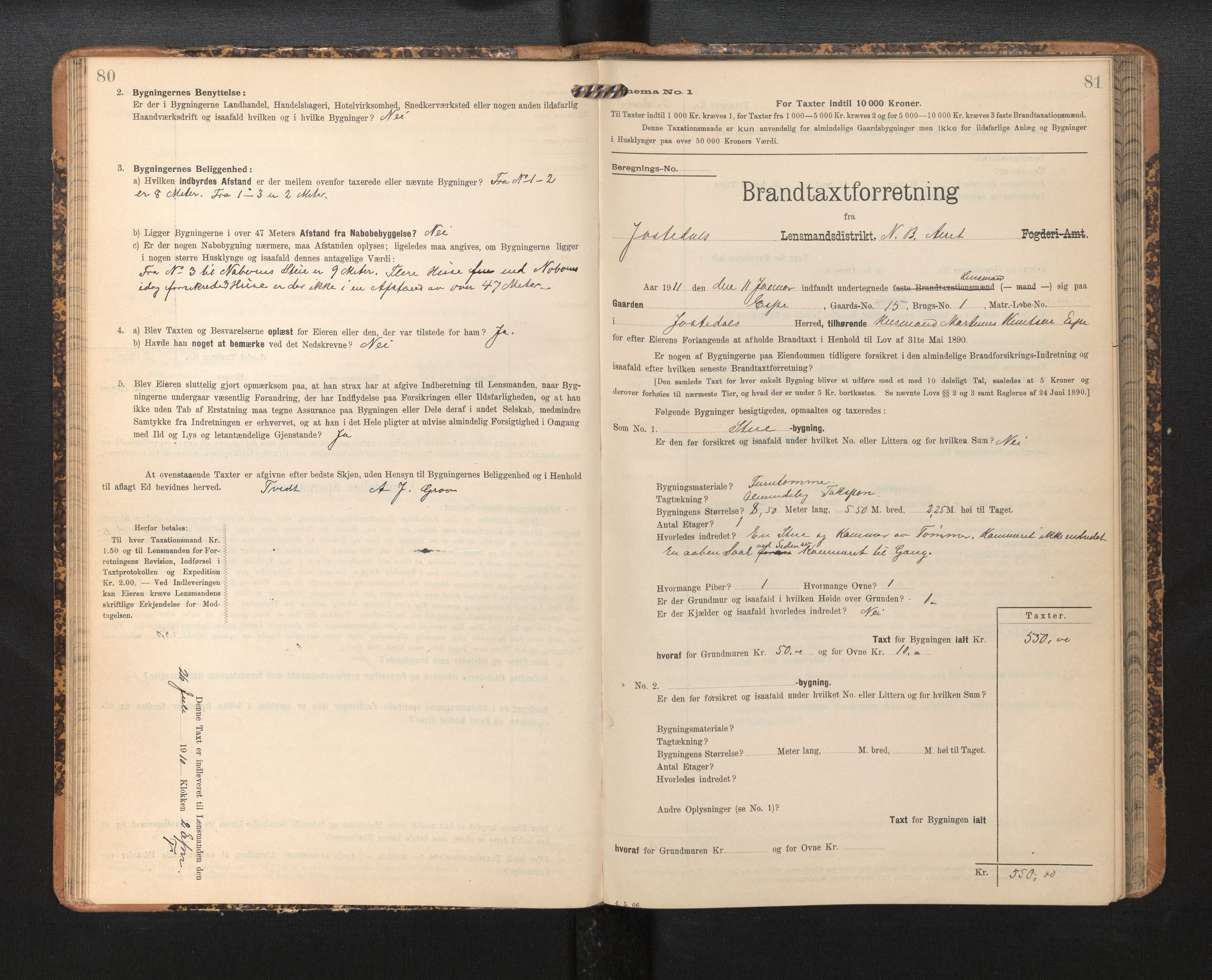 Lensmannen i Jostedal, SAB/A-28601/0012/L0004: Branntakstprotokoll, skjematakst, 1906-1919, p. 80-81