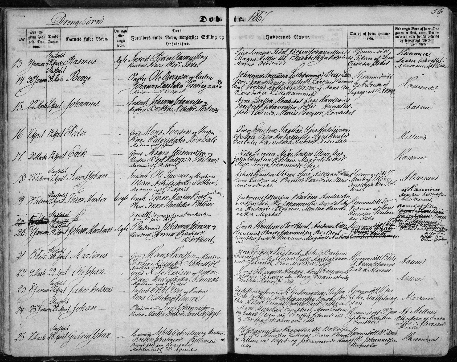 Hamre sokneprestembete, SAB/A-75501/H/Ha/Haa/Haaa/L0014: Parish register (official) no. A 14, 1858-1872, p. 56