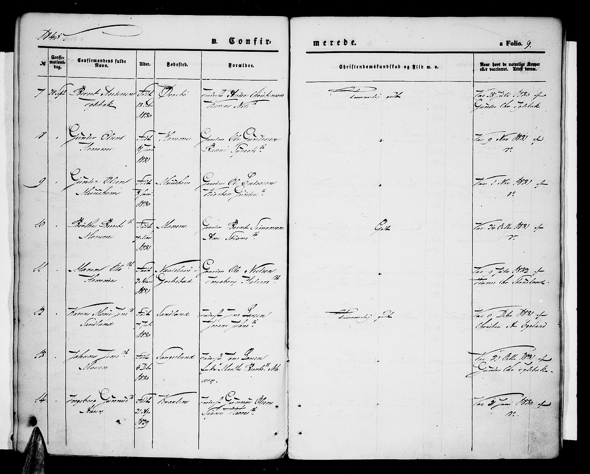 Vennesla sokneprestkontor, AV/SAK-1111-0045/Fa/Fac/L0005: Parish register (official) no. A 5, 1844-1855, p. 9