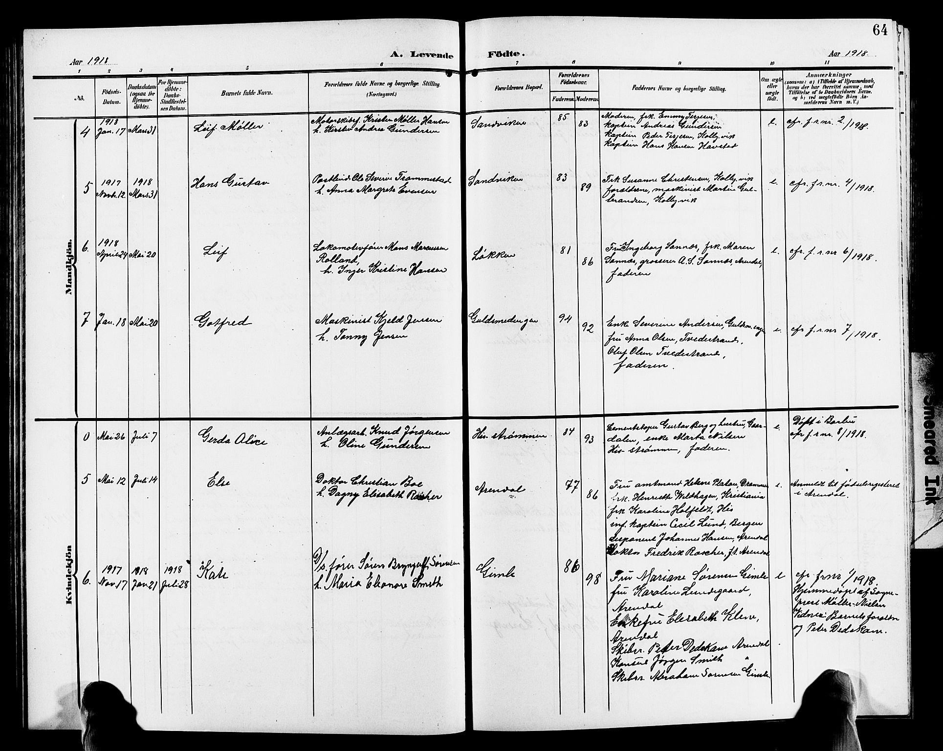 Hisøy sokneprestkontor, AV/SAK-1111-0020/F/Fb/L0004: Parish register (copy) no. B 4, 1905-1923, p. 64