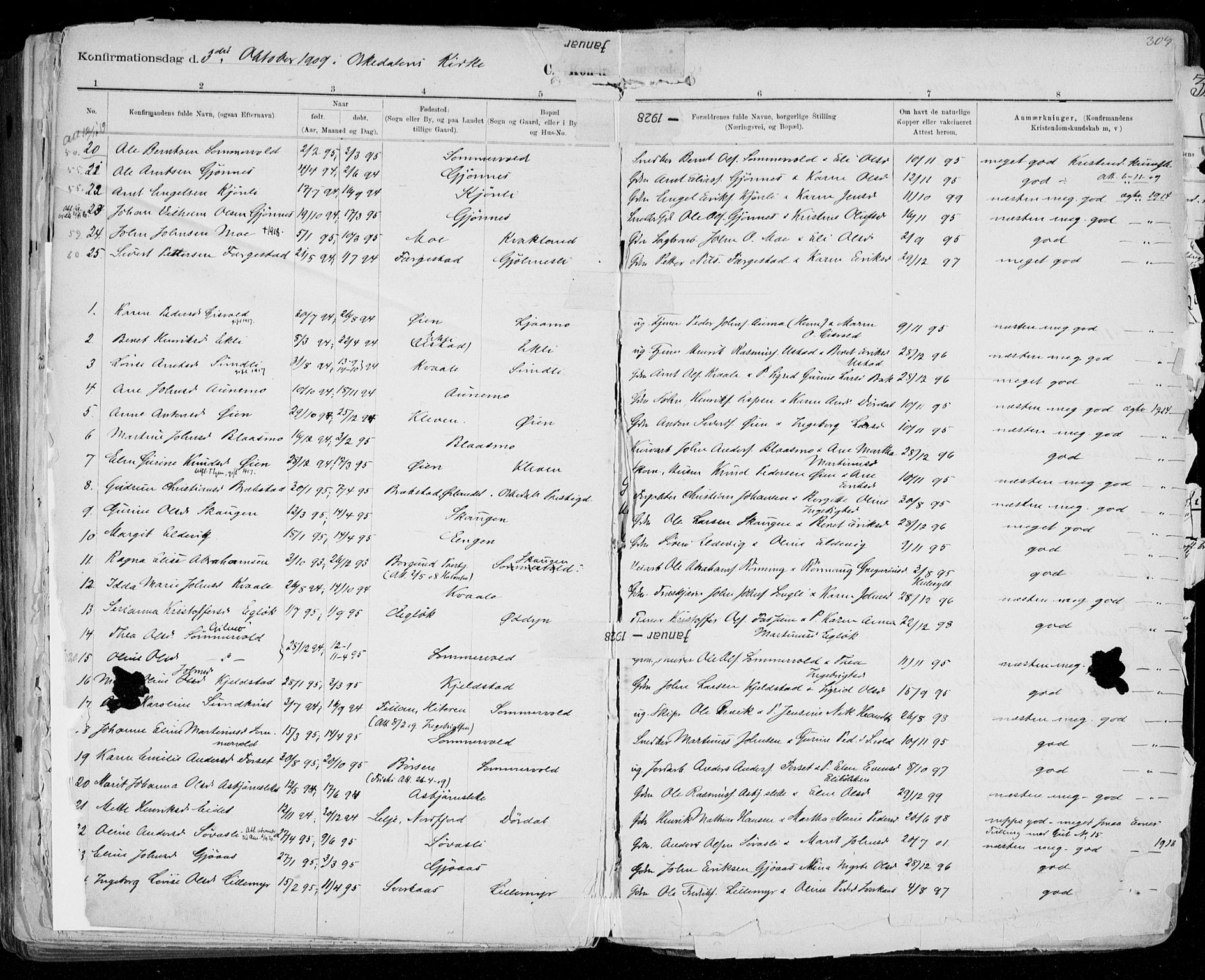 Ministerialprotokoller, klokkerbøker og fødselsregistre - Sør-Trøndelag, SAT/A-1456/668/L0811: Parish register (official) no. 668A11, 1894-1913, p. 309