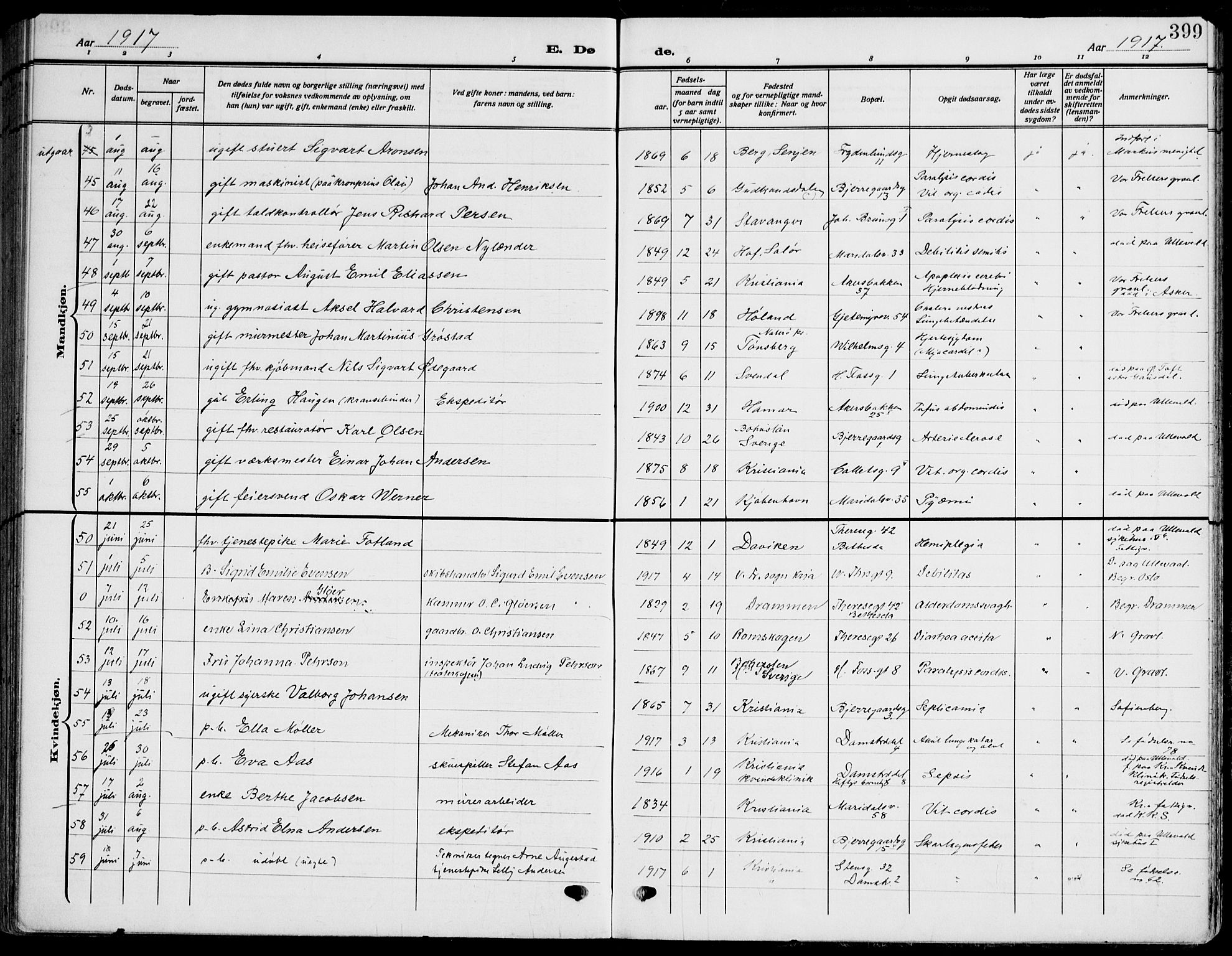 Gamle Aker prestekontor Kirkebøker, AV/SAO-A-10617a/F/L0014: Parish register (official) no. 14, 1909-1924, p. 399