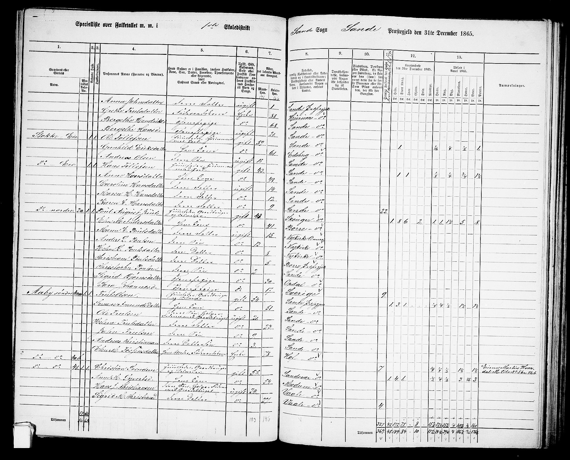 RA, 1865 census for Sande, 1865, p. 19