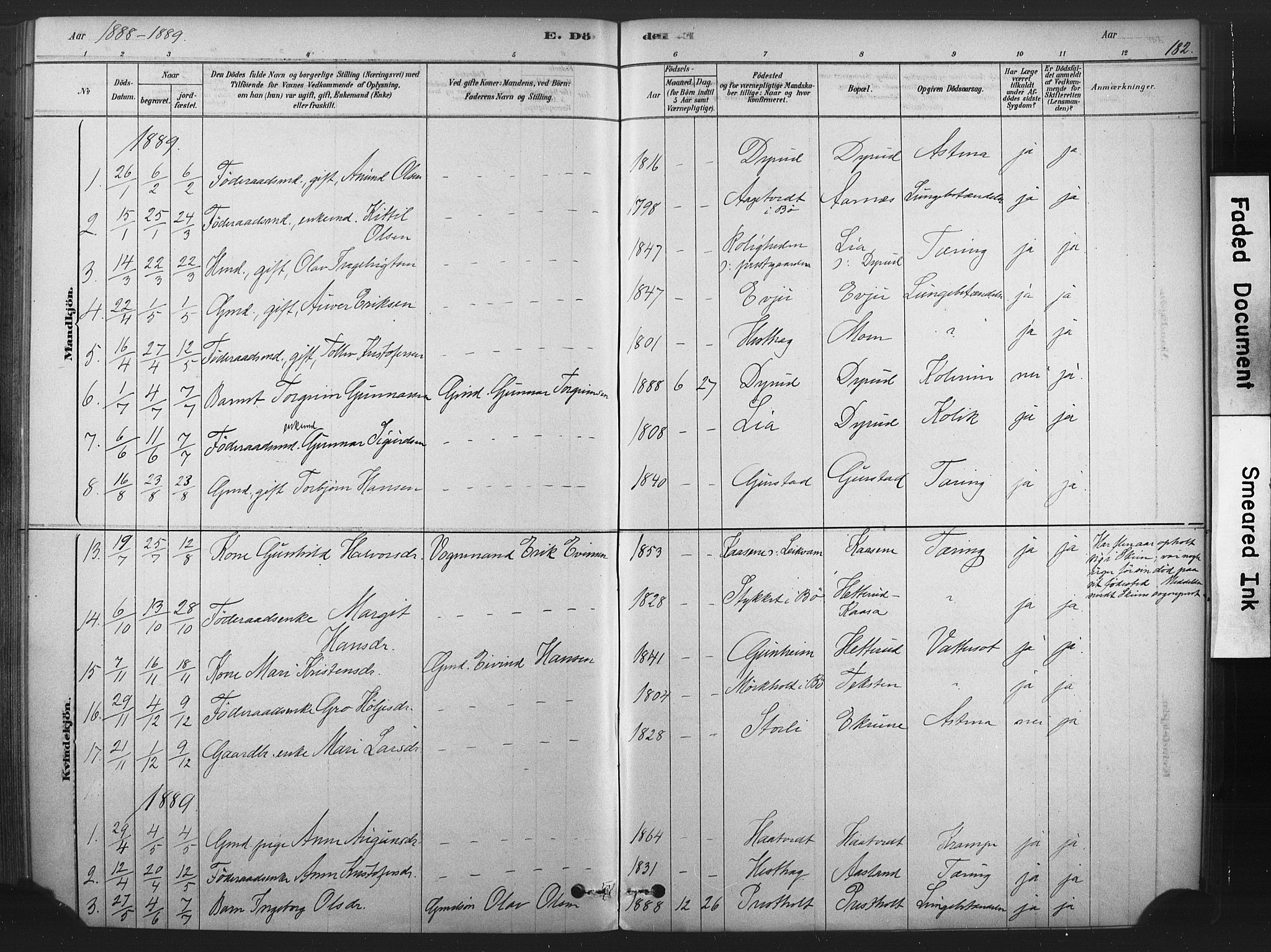 Sauherad kirkebøker, AV/SAKO-A-298/F/Fb/L0002: Parish register (official) no. II 2, 1878-1901, p. 182