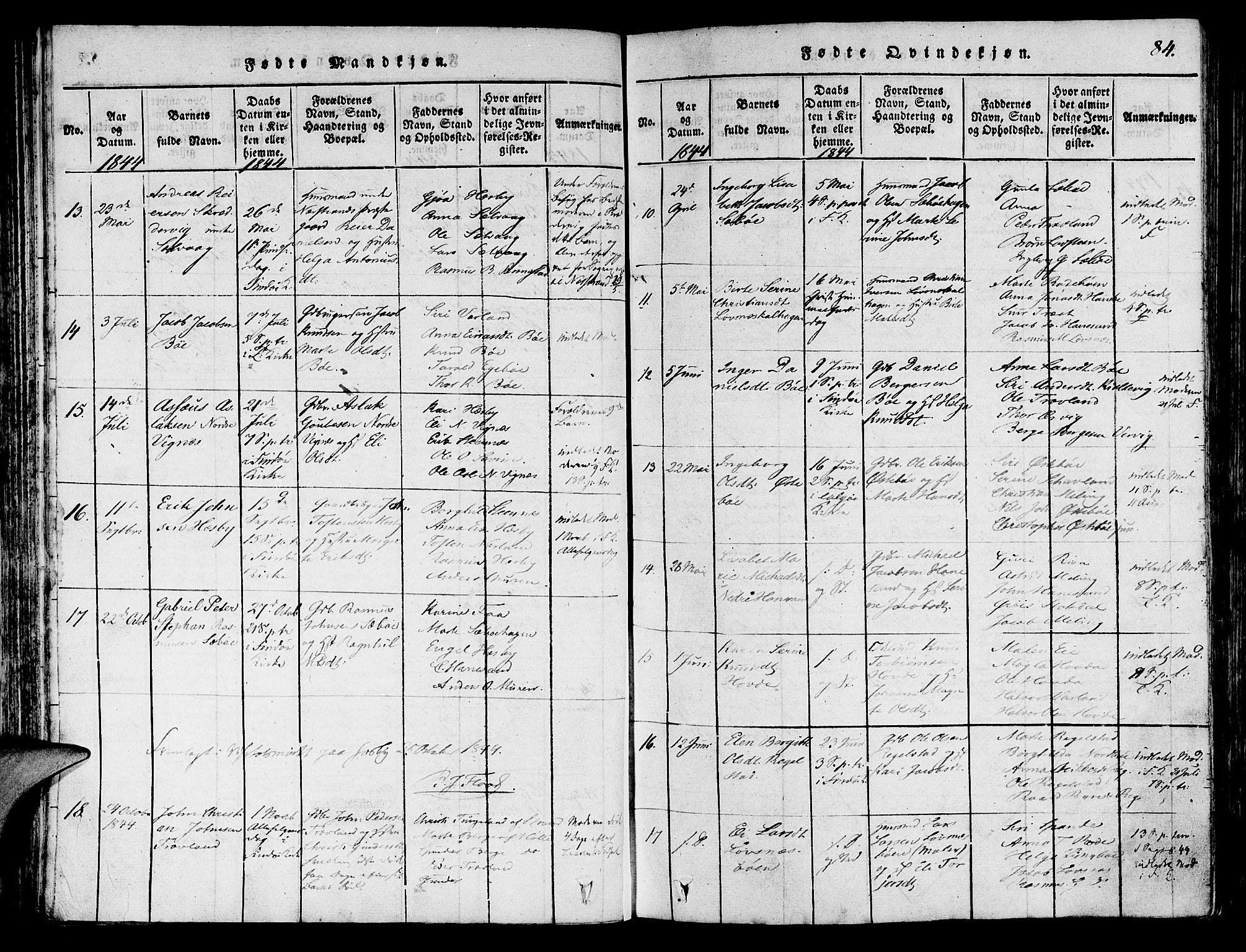 Finnøy sokneprestkontor, AV/SAST-A-101825/H/Ha/Haa/L0006: Parish register (official) no. A 6, 1816-1846, p. 84