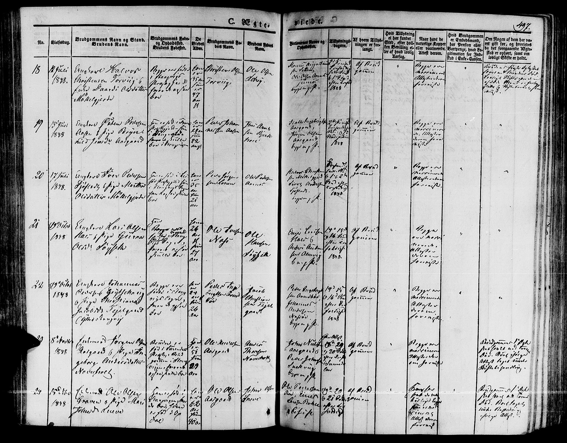 Ministerialprotokoller, klokkerbøker og fødselsregistre - Møre og Romsdal, AV/SAT-A-1454/592/L1024: Parish register (official) no. 592A03 /1, 1831-1849, p. 497