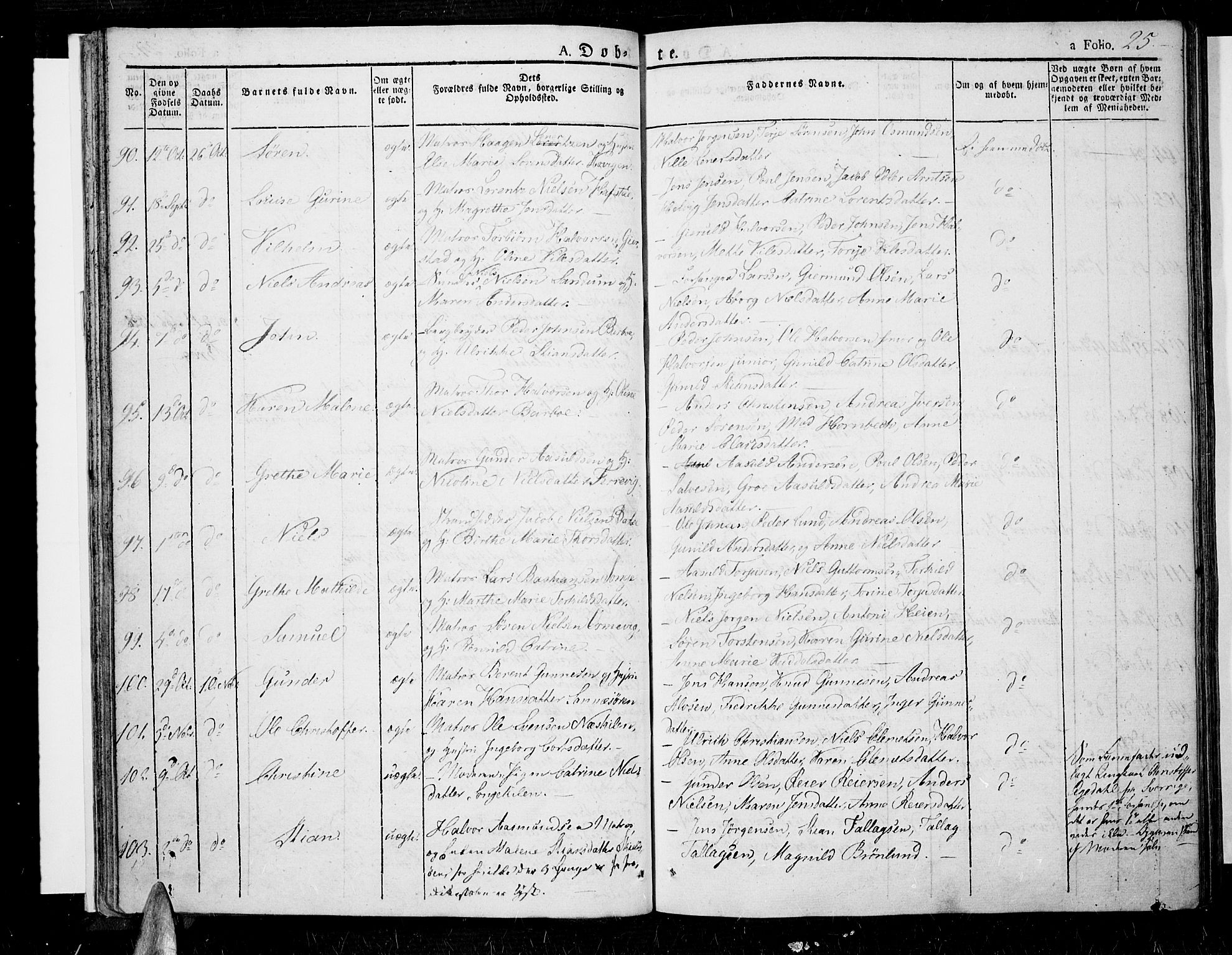 Tromøy sokneprestkontor, SAK/1111-0041/F/Fa/L0003: Parish register (official) no. A 3, 1825-1837, p. 25
