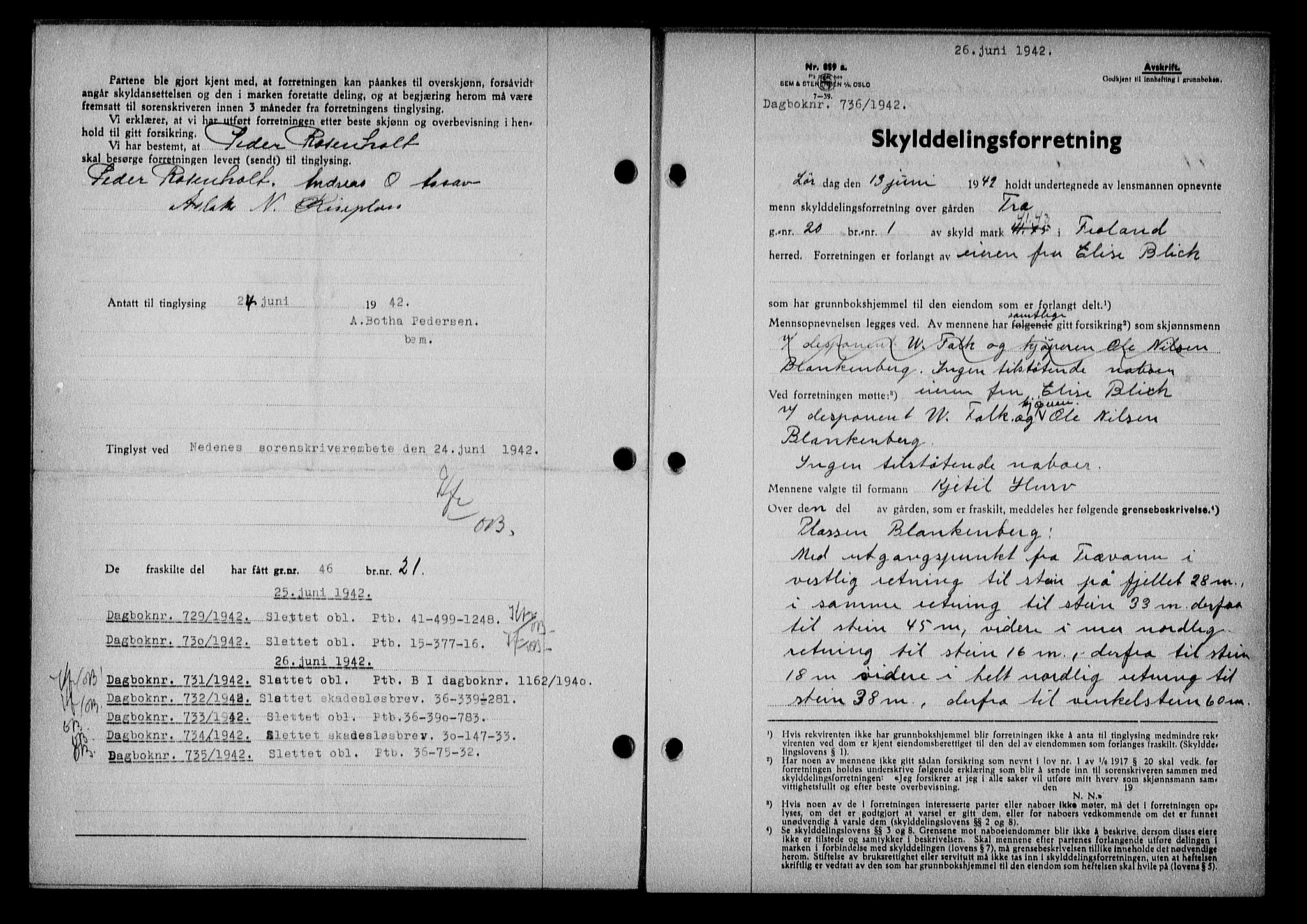 Nedenes sorenskriveri, SAK/1221-0006/G/Gb/Gba/L0049: Mortgage book no. A-III, 1941-1942, Diary no: : 736/1942