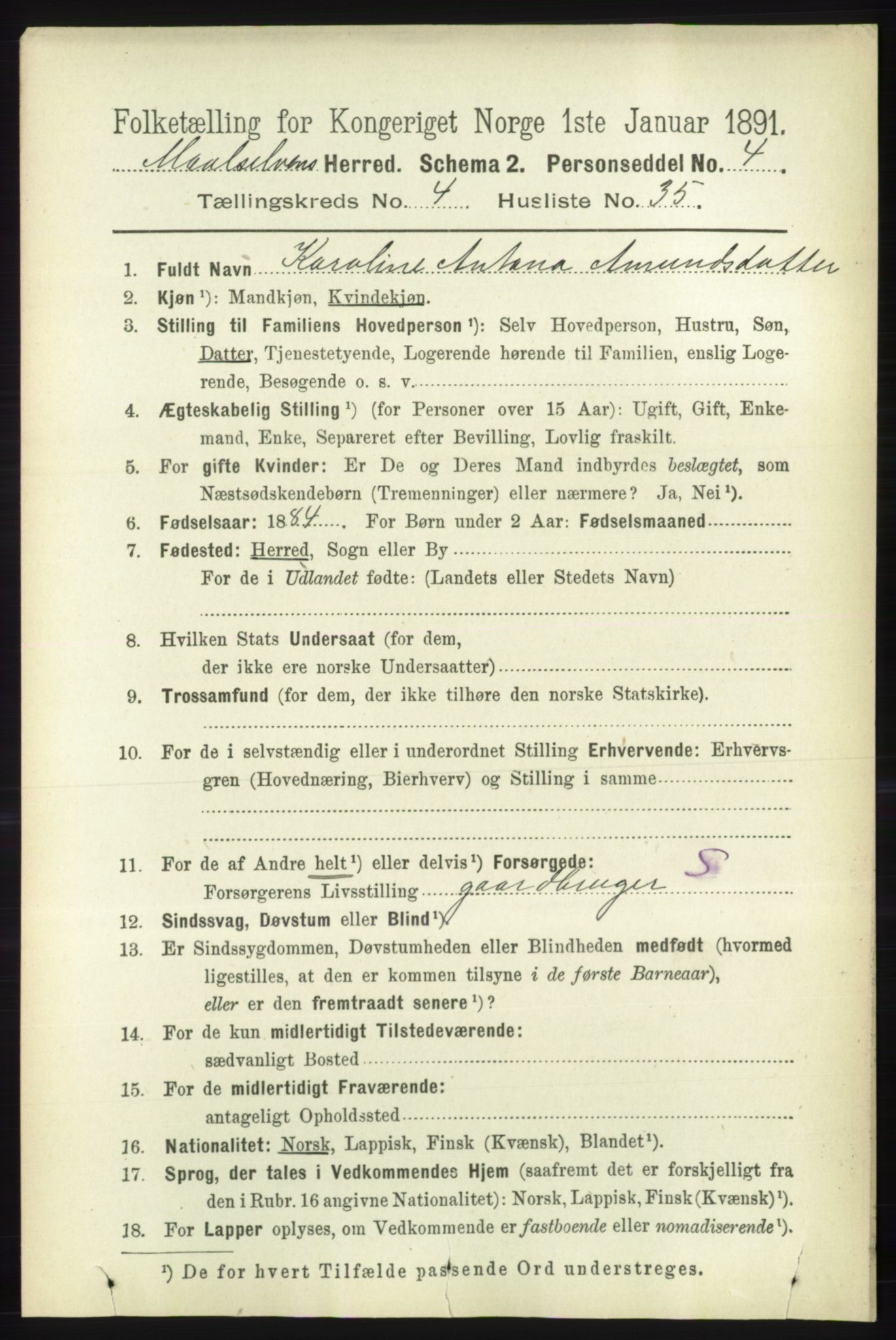 RA, 1891 census for 1924 Målselv, 1891, p. 1350