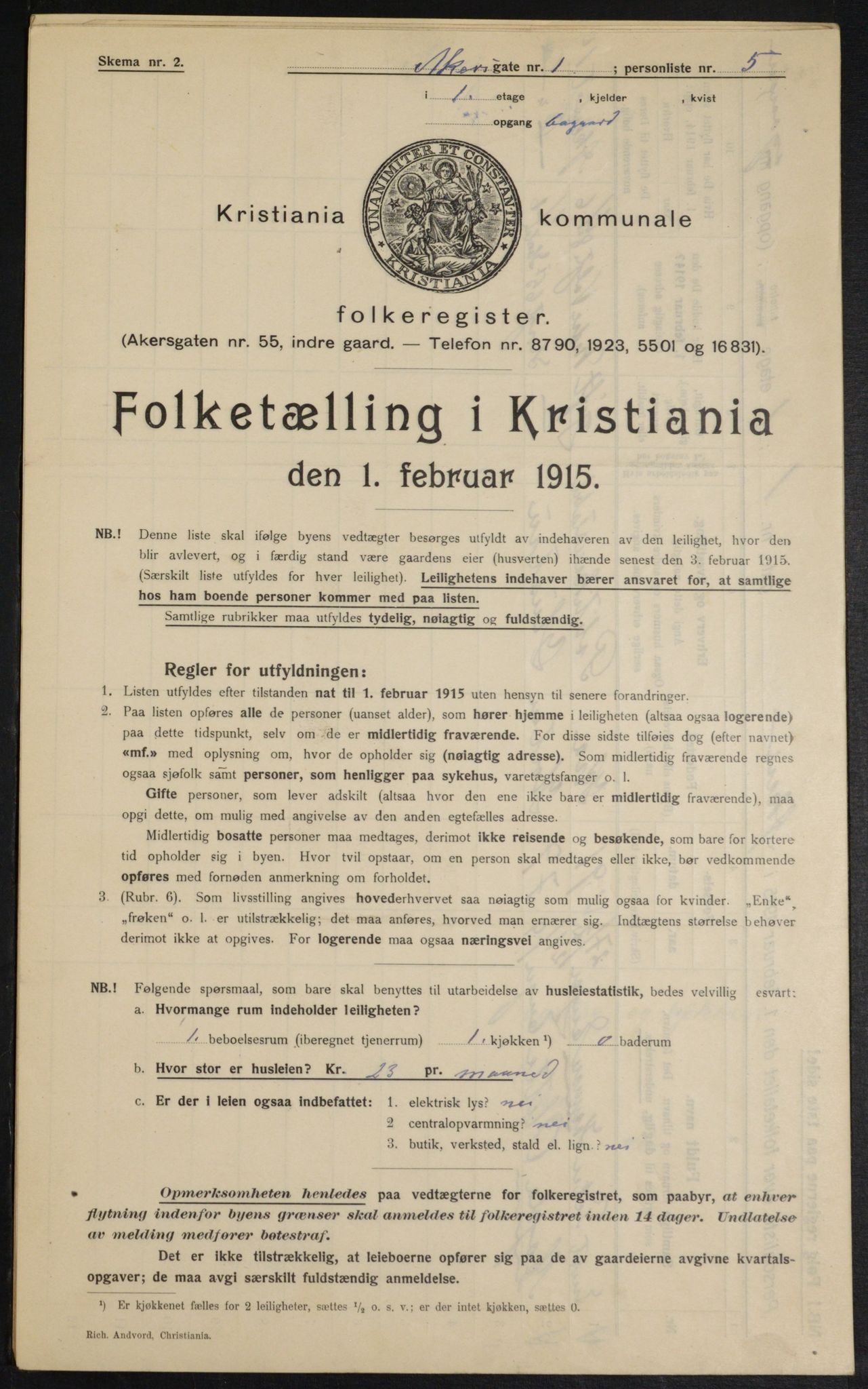 OBA, Municipal Census 1915 for Kristiania, 1915, p. 320