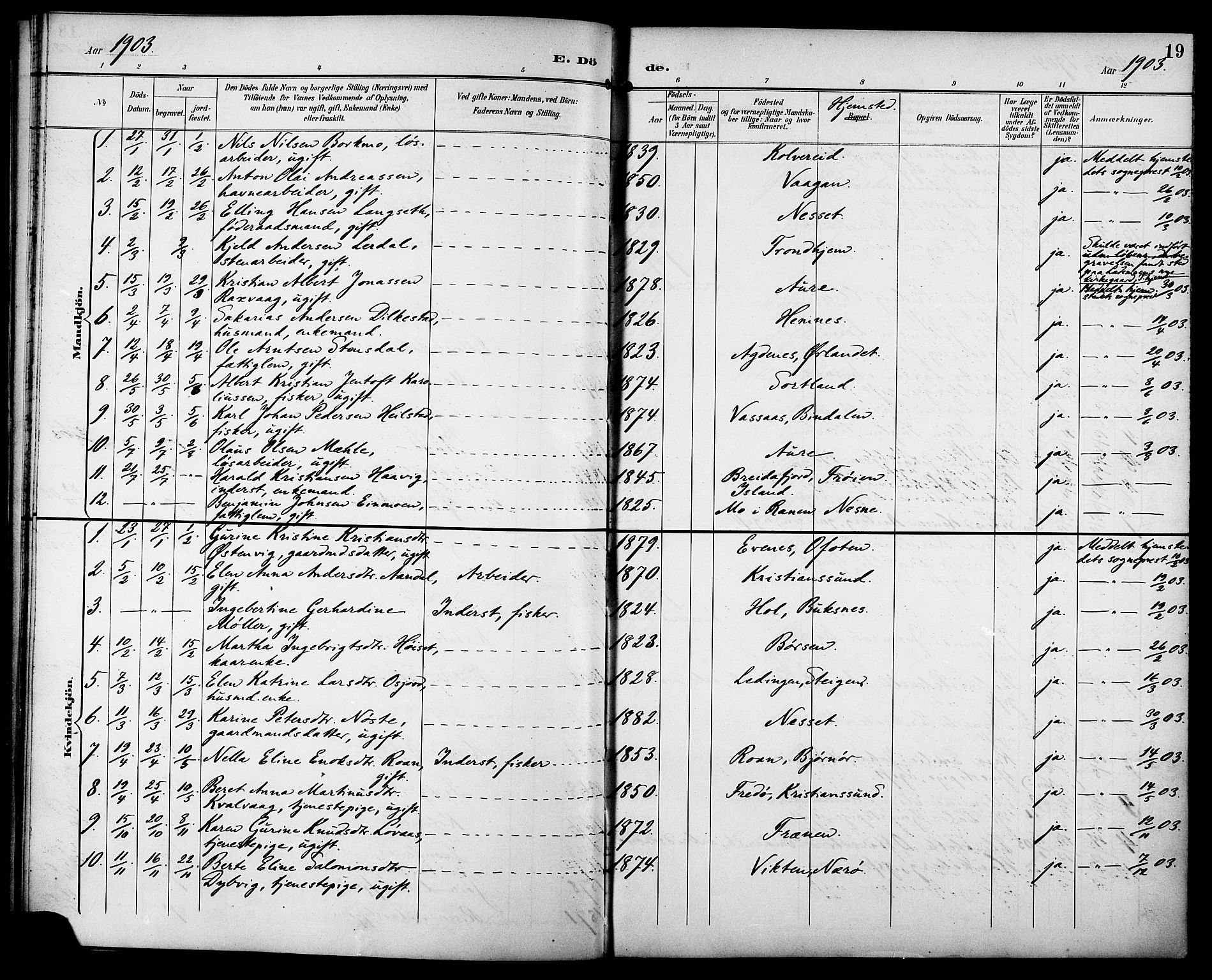 Ministerialprotokoller, klokkerbøker og fødselsregistre - Sør-Trøndelag, SAT/A-1456/629/L0486: Parish register (official) no. 629A02, 1894-1919, p. 19