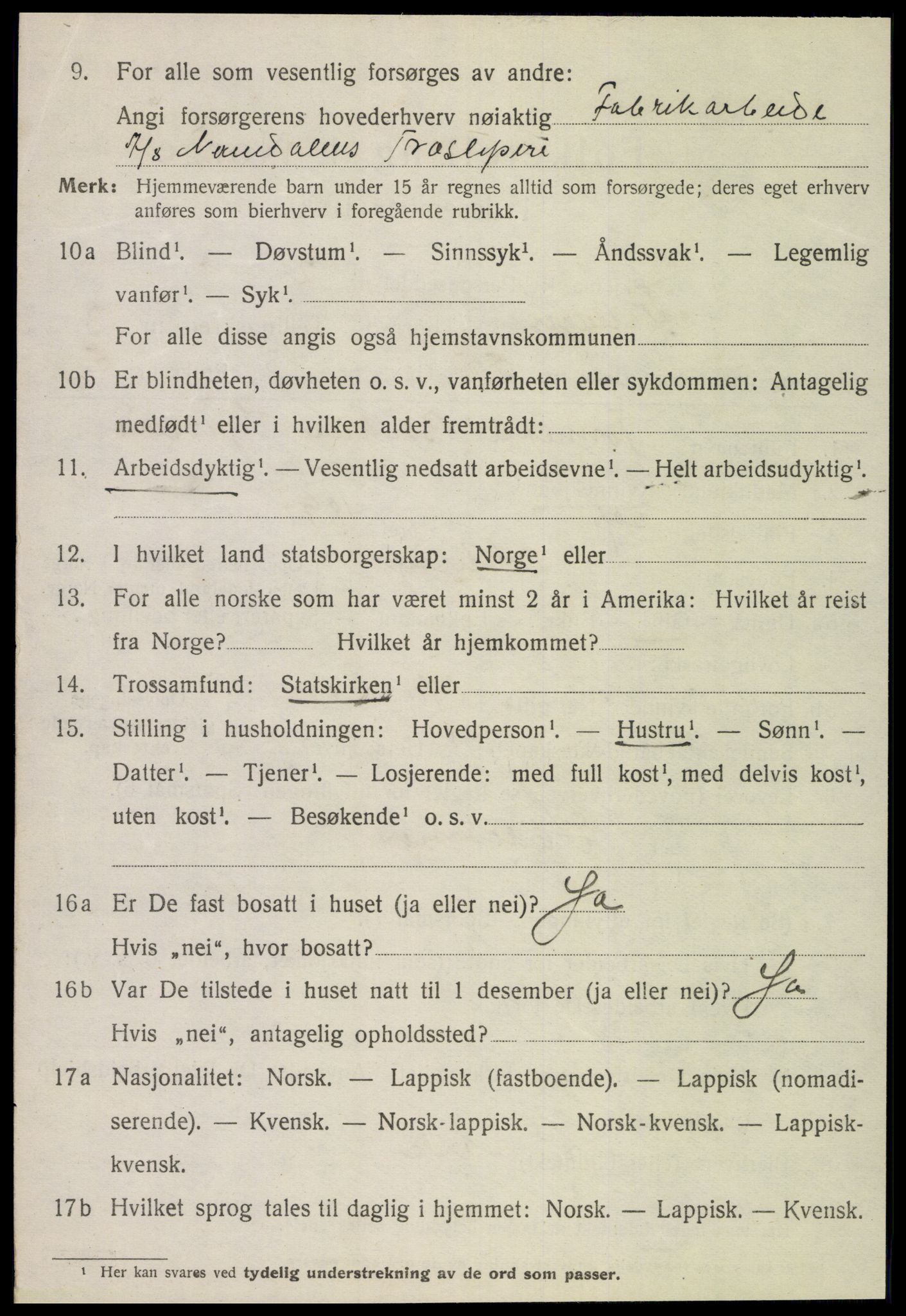 SAT, 1920 census for Flatanger, 1920, p. 2243