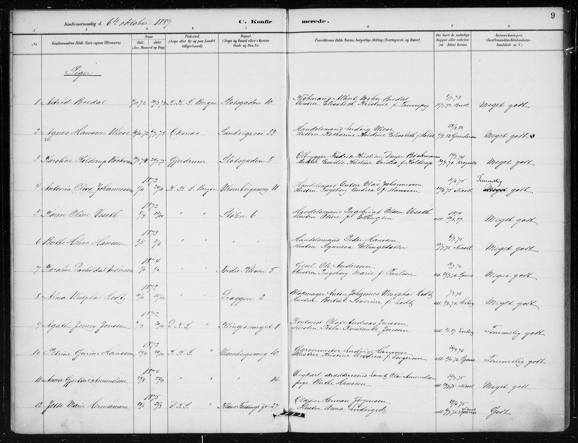 Mariakirken Sokneprestembete, AV/SAB-A-76901/H/Haa/L0013: Parish register (official) no. C 1, 1889-1900, p. 9