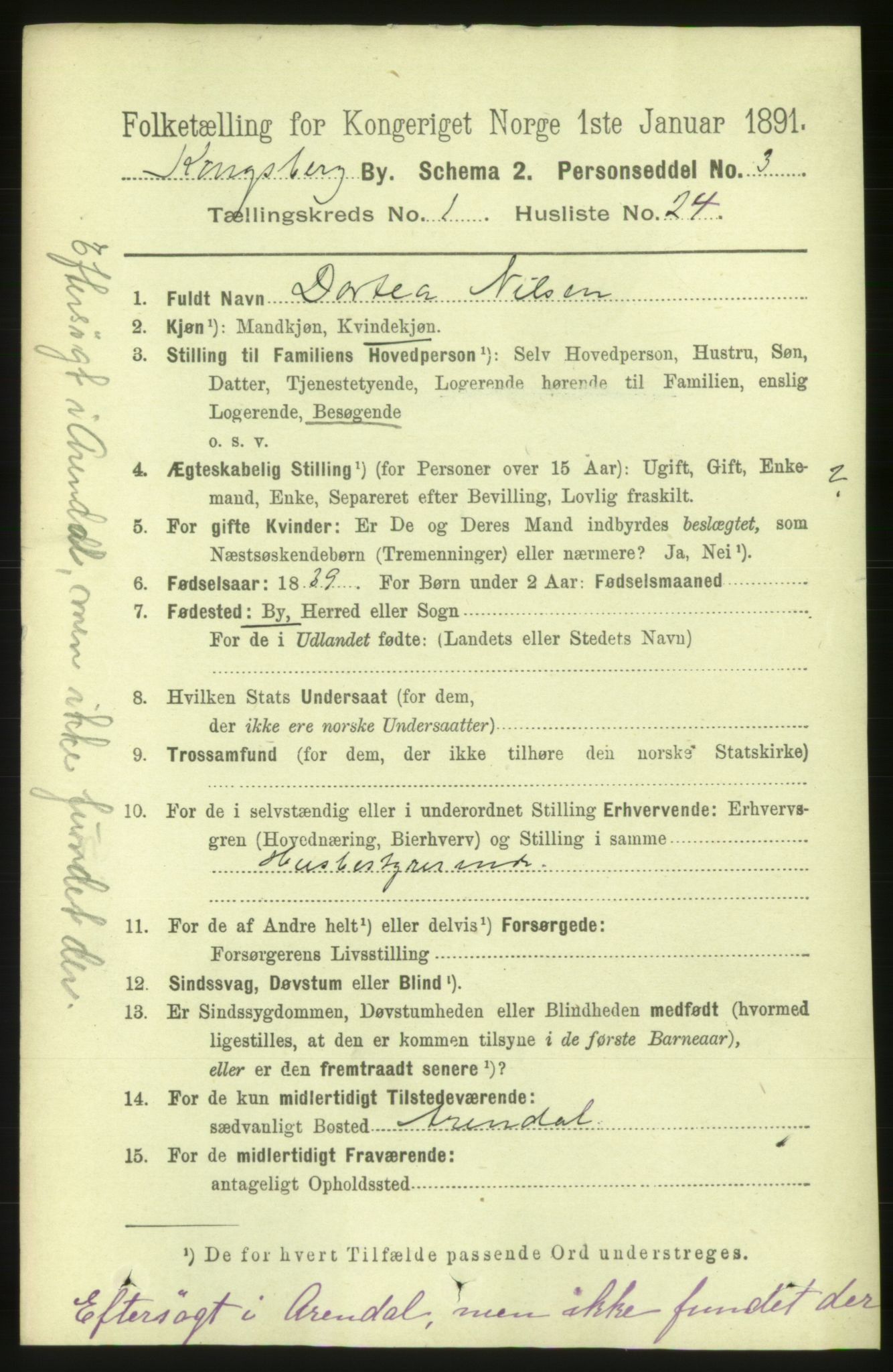 RA, 1891 census for 0604 Kongsberg, 1891, p. 1807