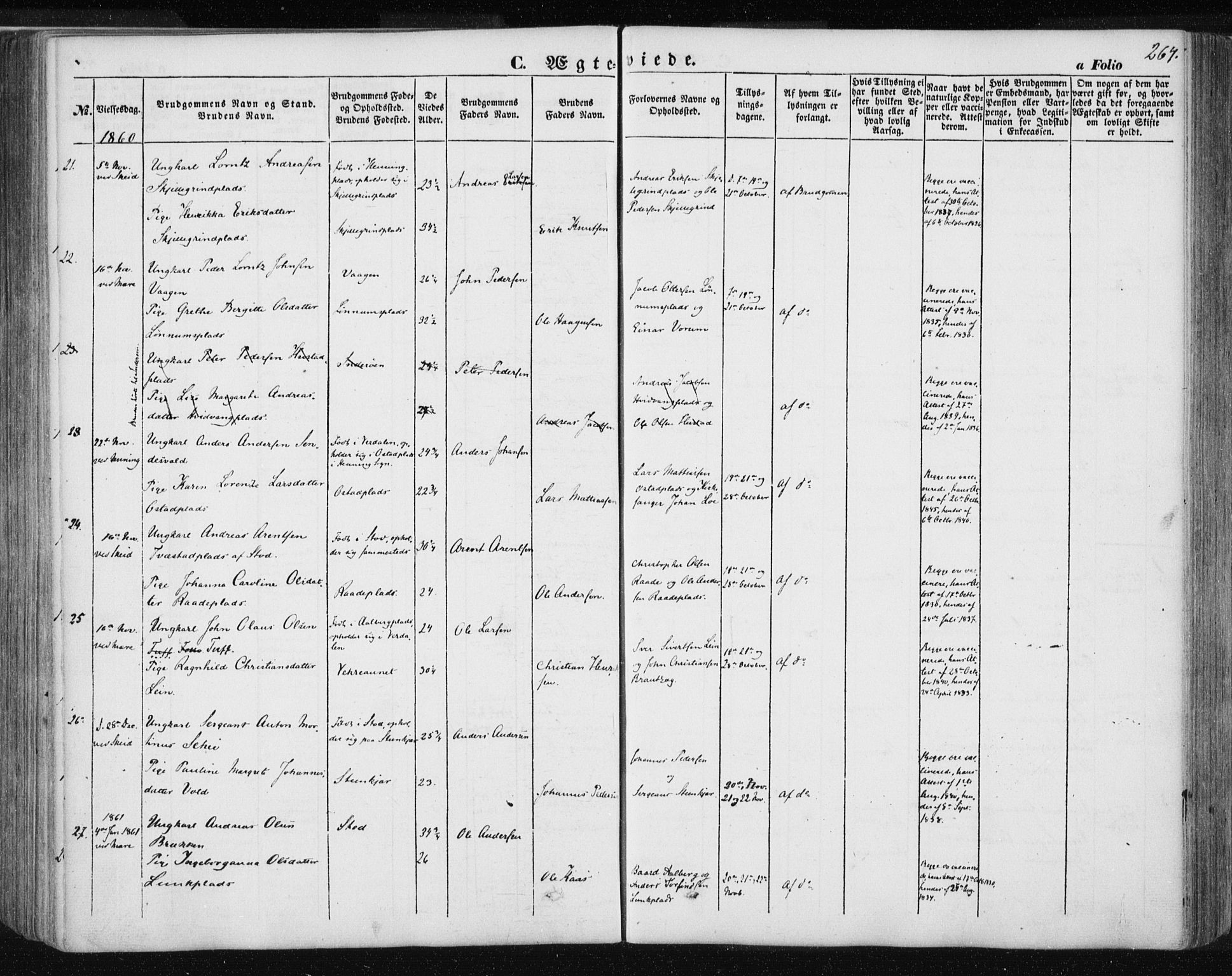 Ministerialprotokoller, klokkerbøker og fødselsregistre - Nord-Trøndelag, SAT/A-1458/735/L0342: Parish register (official) no. 735A07 /1, 1849-1862, p. 264
