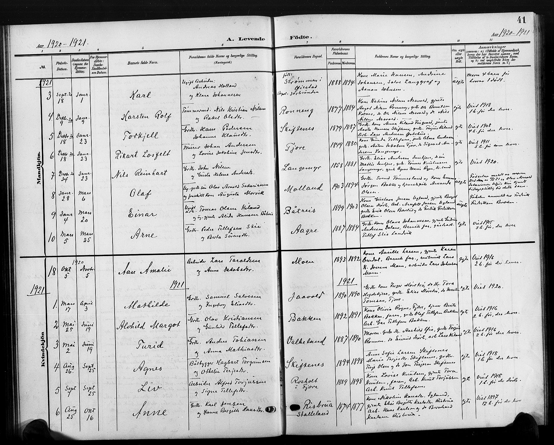 Hommedal sokneprestkontor, AV/SAK-1111-0023/F/Fb/Fbb/L0008: Parish register (copy) no. B 8, 1905-1929, p. 41