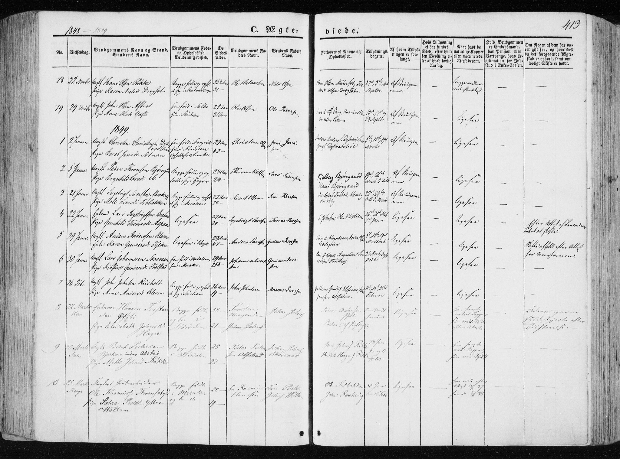 Ministerialprotokoller, klokkerbøker og fødselsregistre - Nord-Trøndelag, SAT/A-1458/709/L0074: Parish register (official) no. 709A14, 1845-1858, p. 413