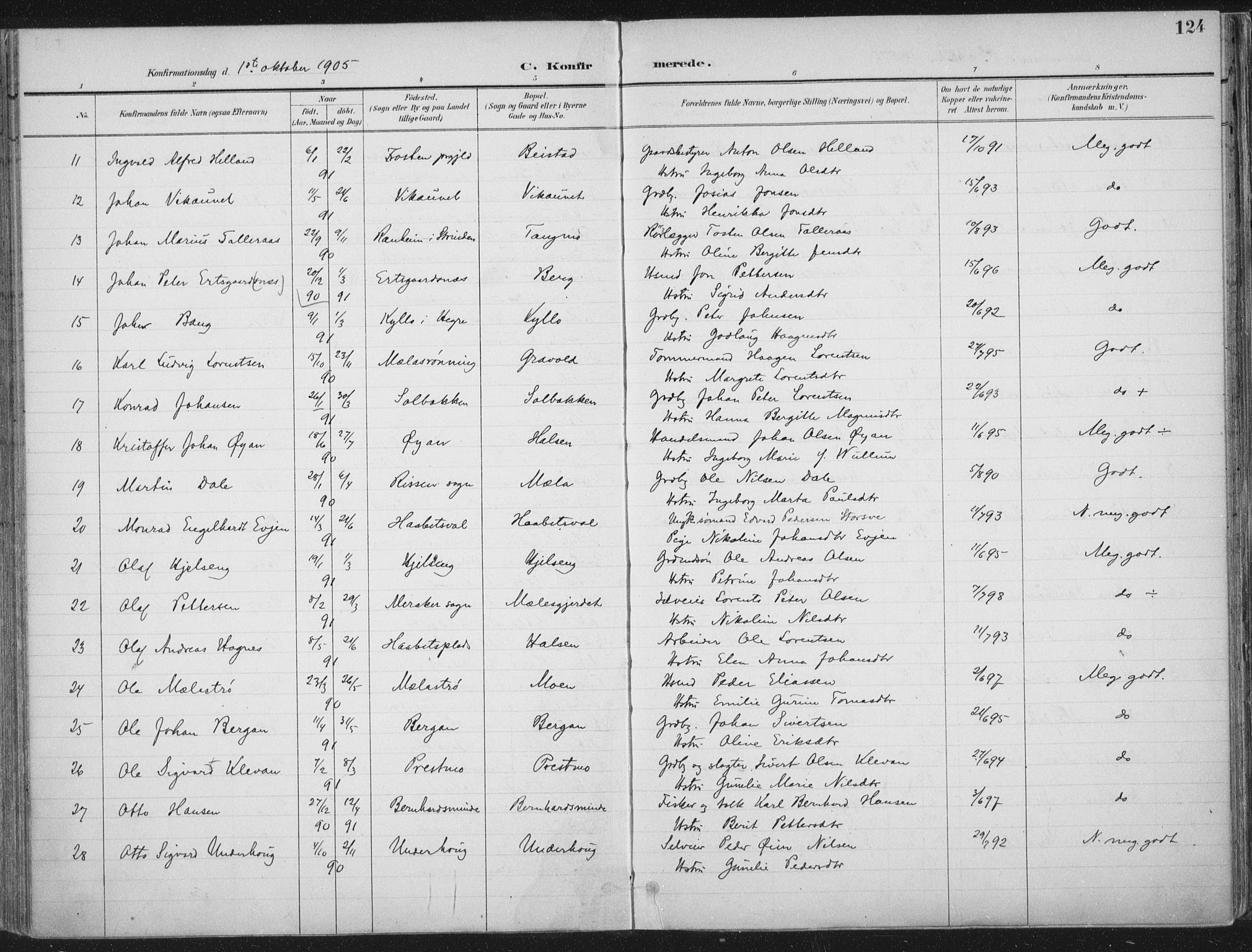 Ministerialprotokoller, klokkerbøker og fødselsregistre - Nord-Trøndelag, SAT/A-1458/709/L0082: Parish register (official) no. 709A22, 1896-1916, p. 124
