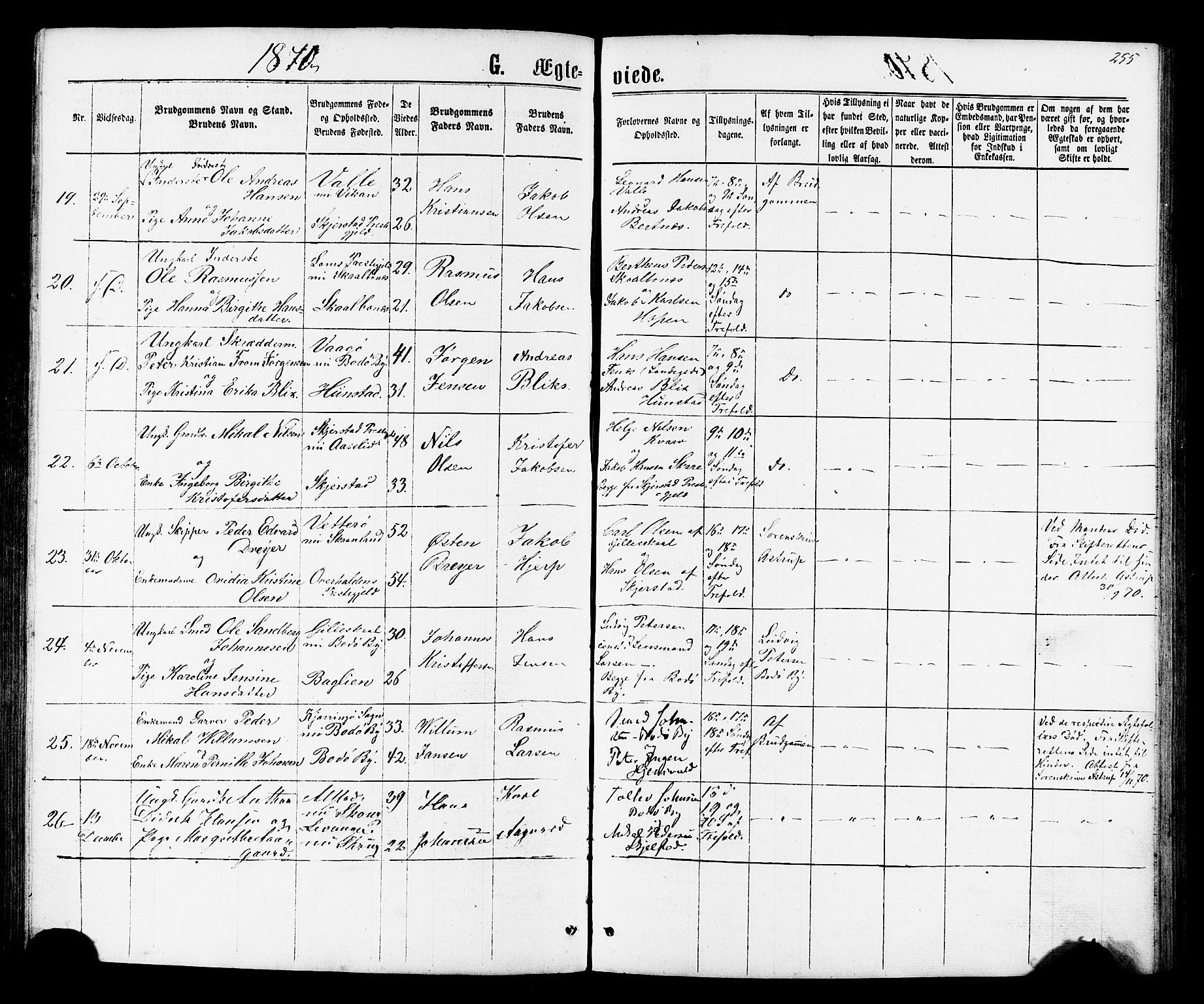 Ministerialprotokoller, klokkerbøker og fødselsregistre - Nordland, SAT/A-1459/801/L0029: Parish register (copy) no. 801C04, 1868-1878, p. 255