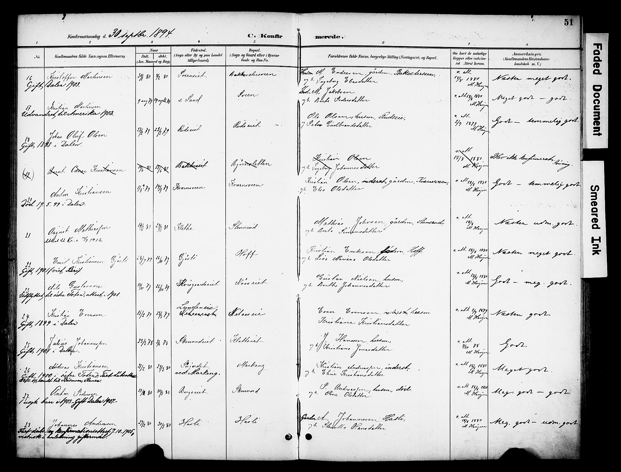 Biri prestekontor, SAH/PREST-096/H/Ha/Haa/L0008: Parish register (official) no. 8, 1894-1901, p. 51